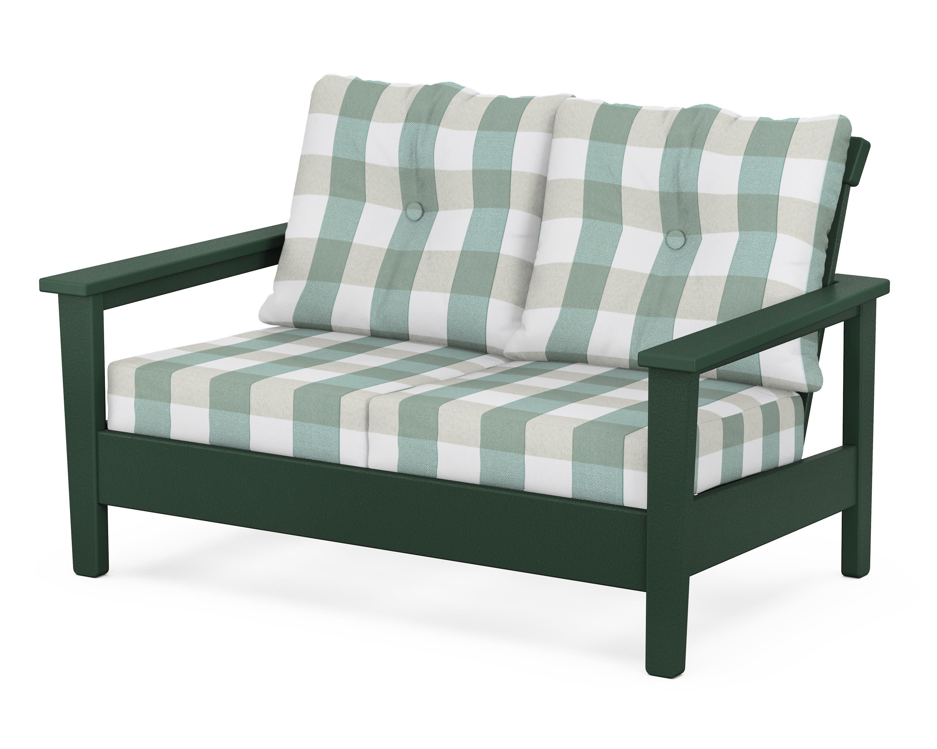 Prescott Deep Seating Loveseat in Green / Buffalo Plaid Glacier Spa