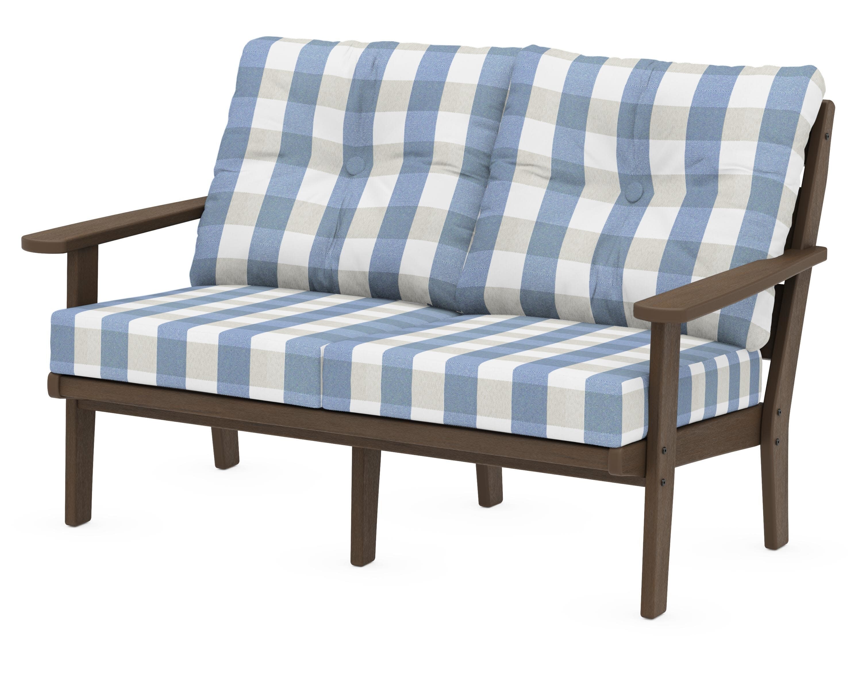 Lakeside Deep Seating Loveseat in Kona / Buffalo Plaid Sky Blue