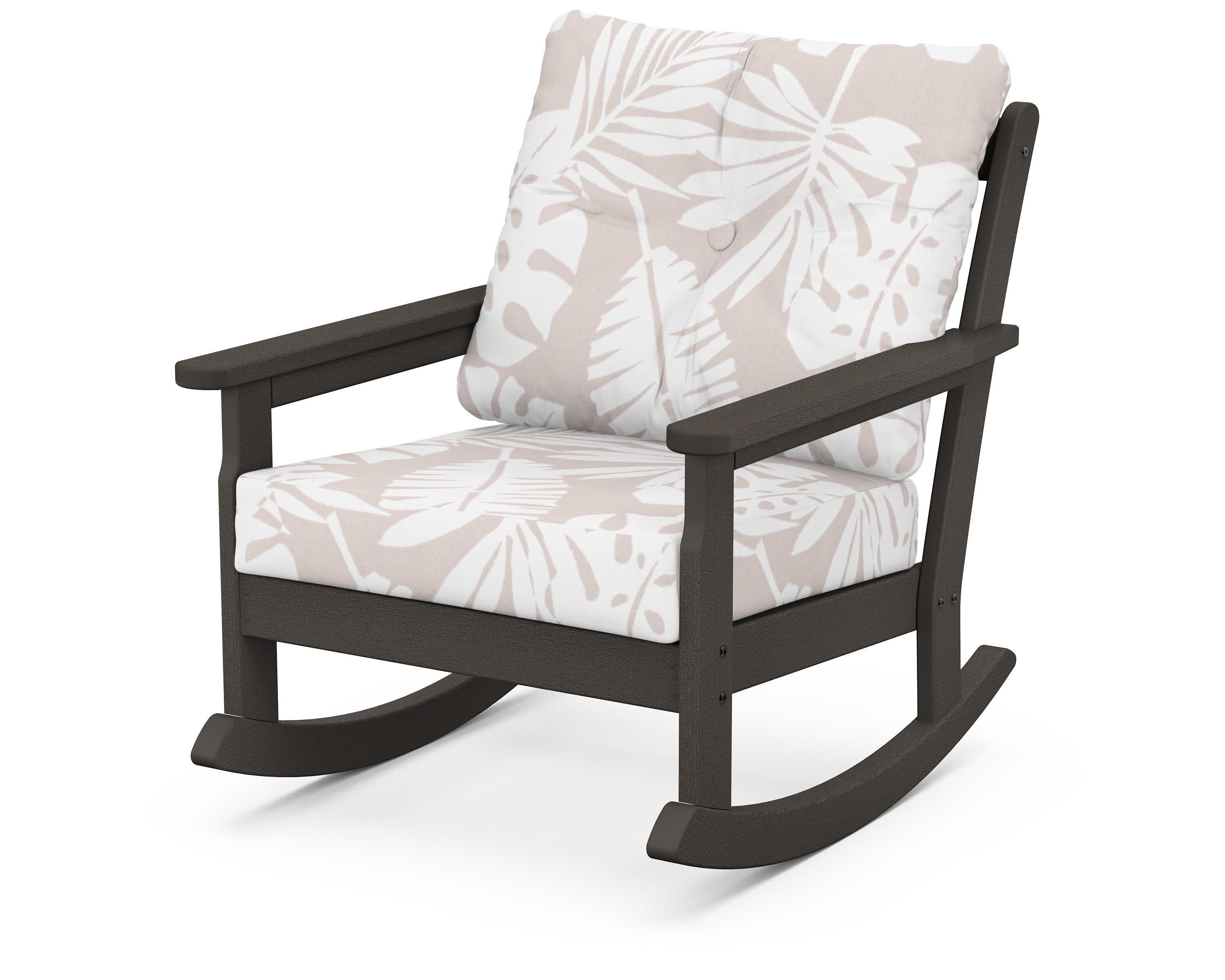 Vineyard Deep Seating Rocking Chair in Vintage Coffee / Leaf Dune Burlap