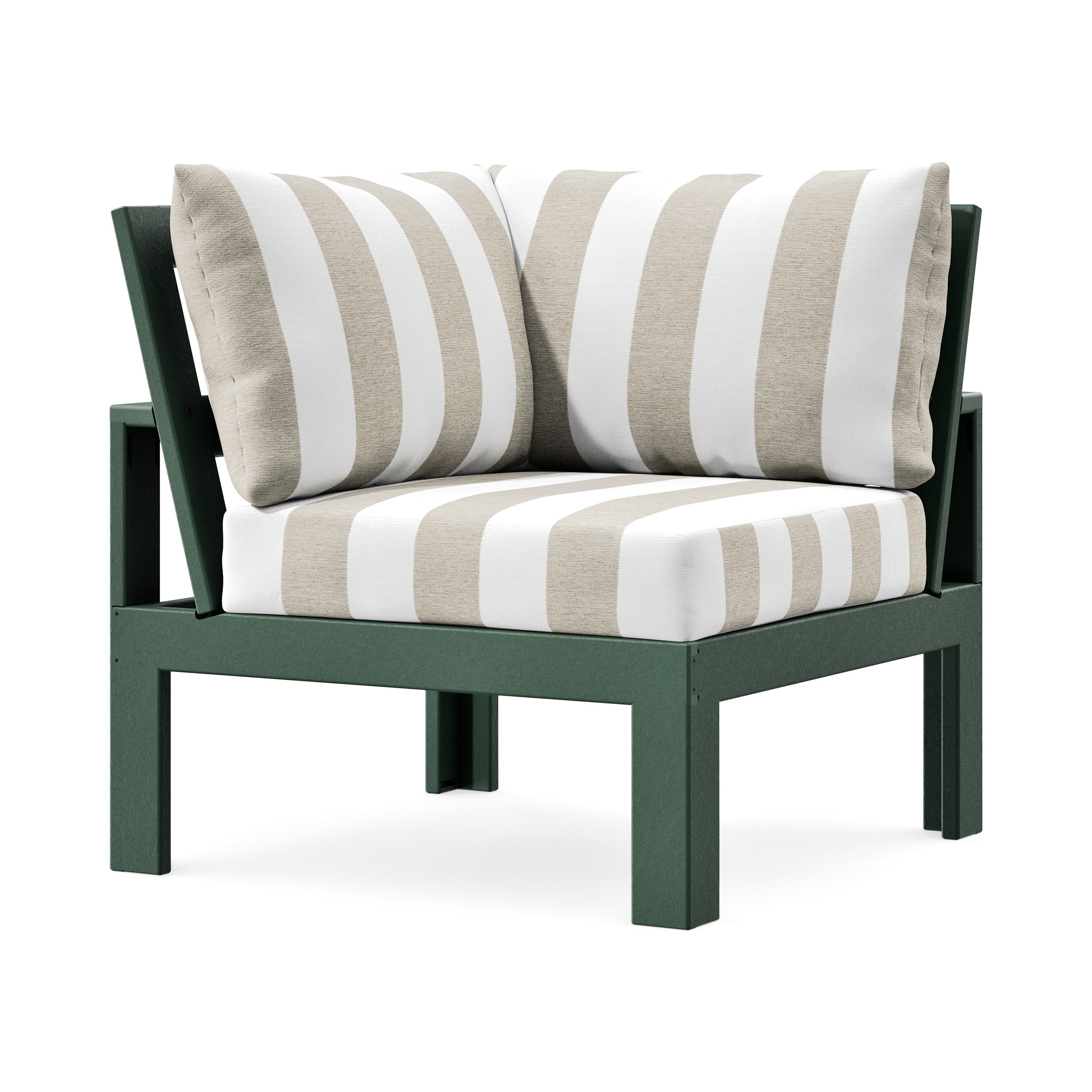 Modular Corner Chair in Green / Cabana Stripe Dune Burlap