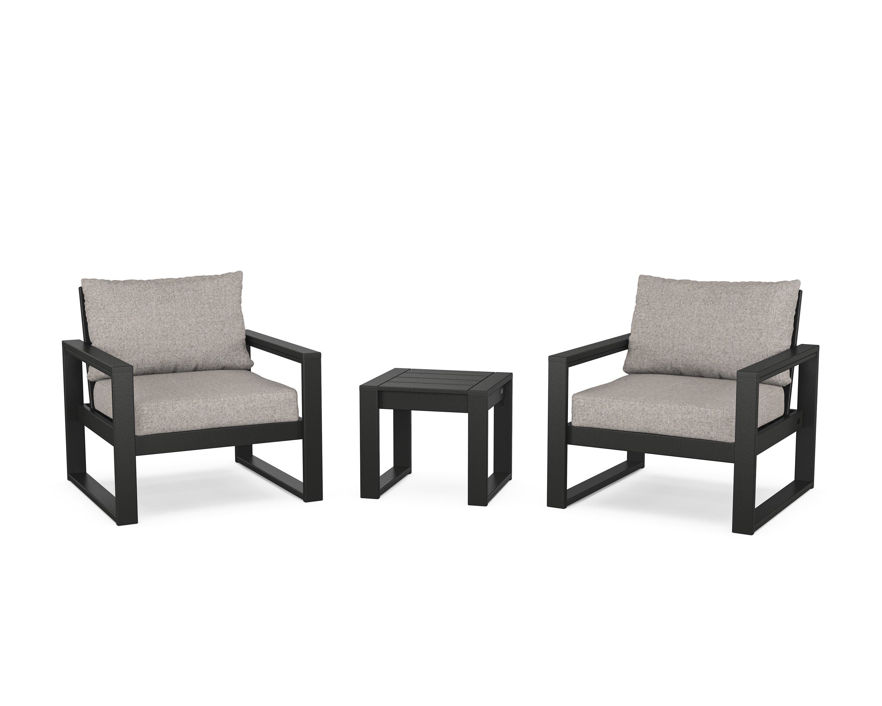 EDGE Sectional 3-Piece Deep Seating Set in Black / Weathered Tweed