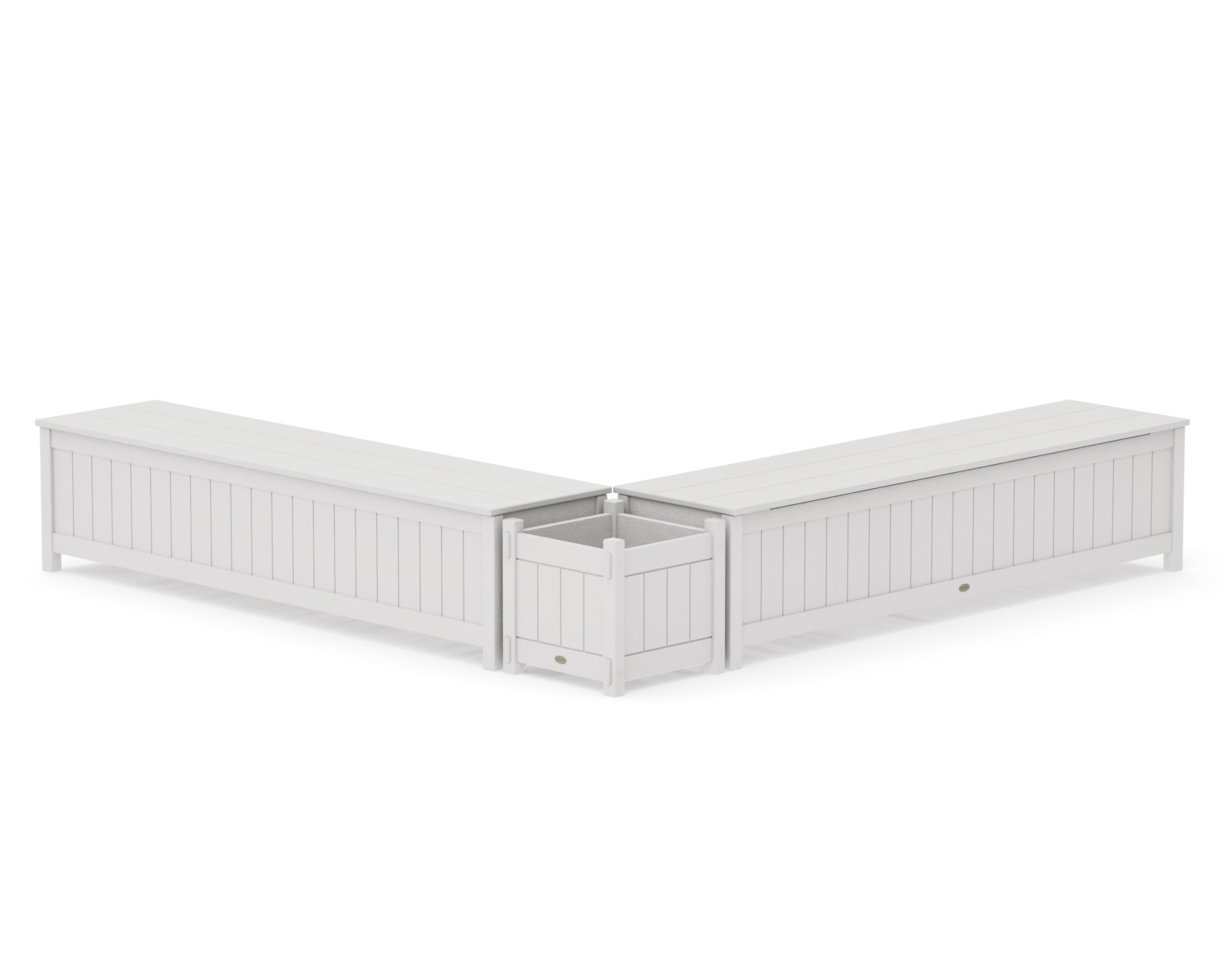 72" Vineyard L- Shaped Planter Storage Bench Set in Vintage White