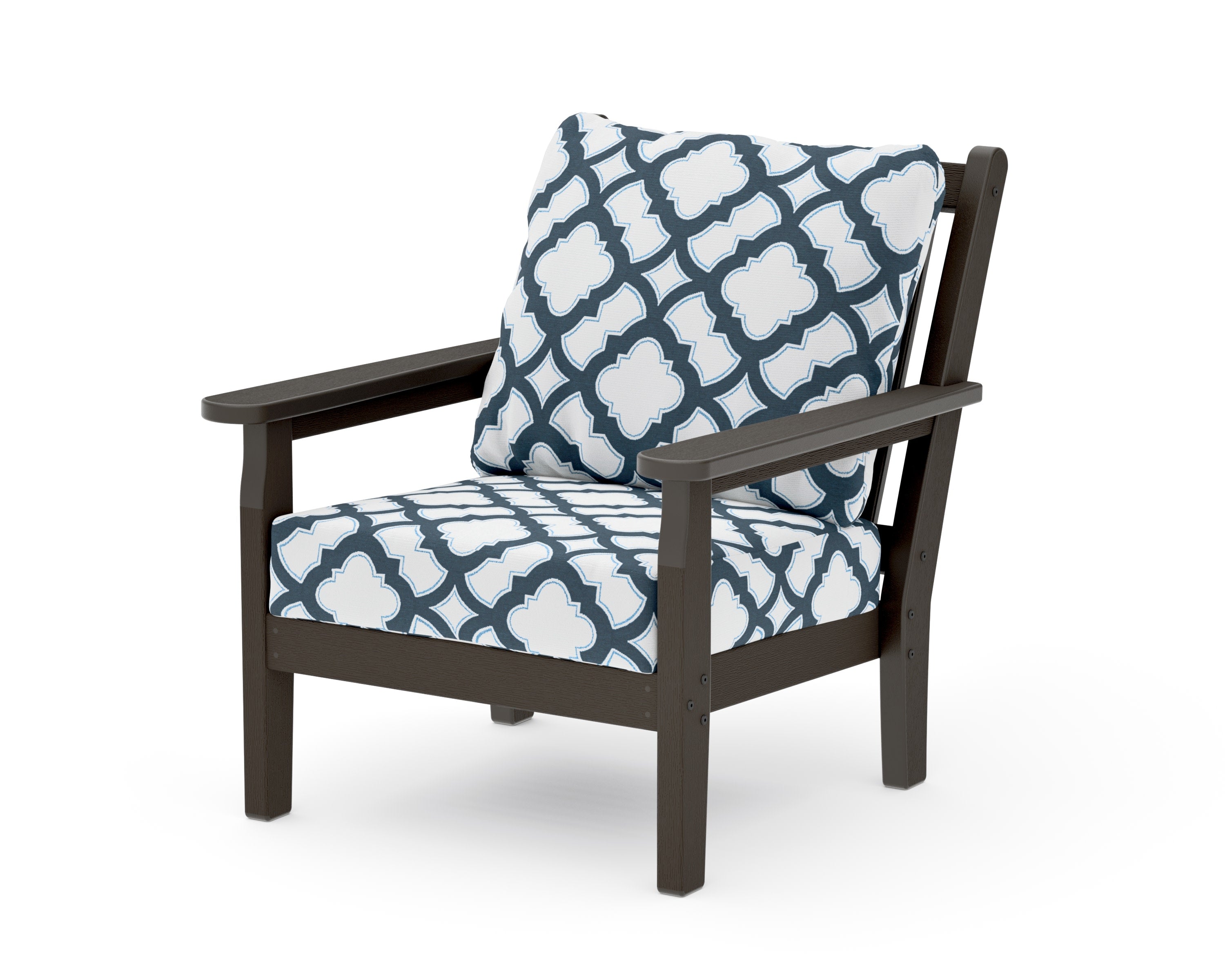 Chippendale Deep Seating Chair in Vintage Coffee / Trellis Marine Indigo