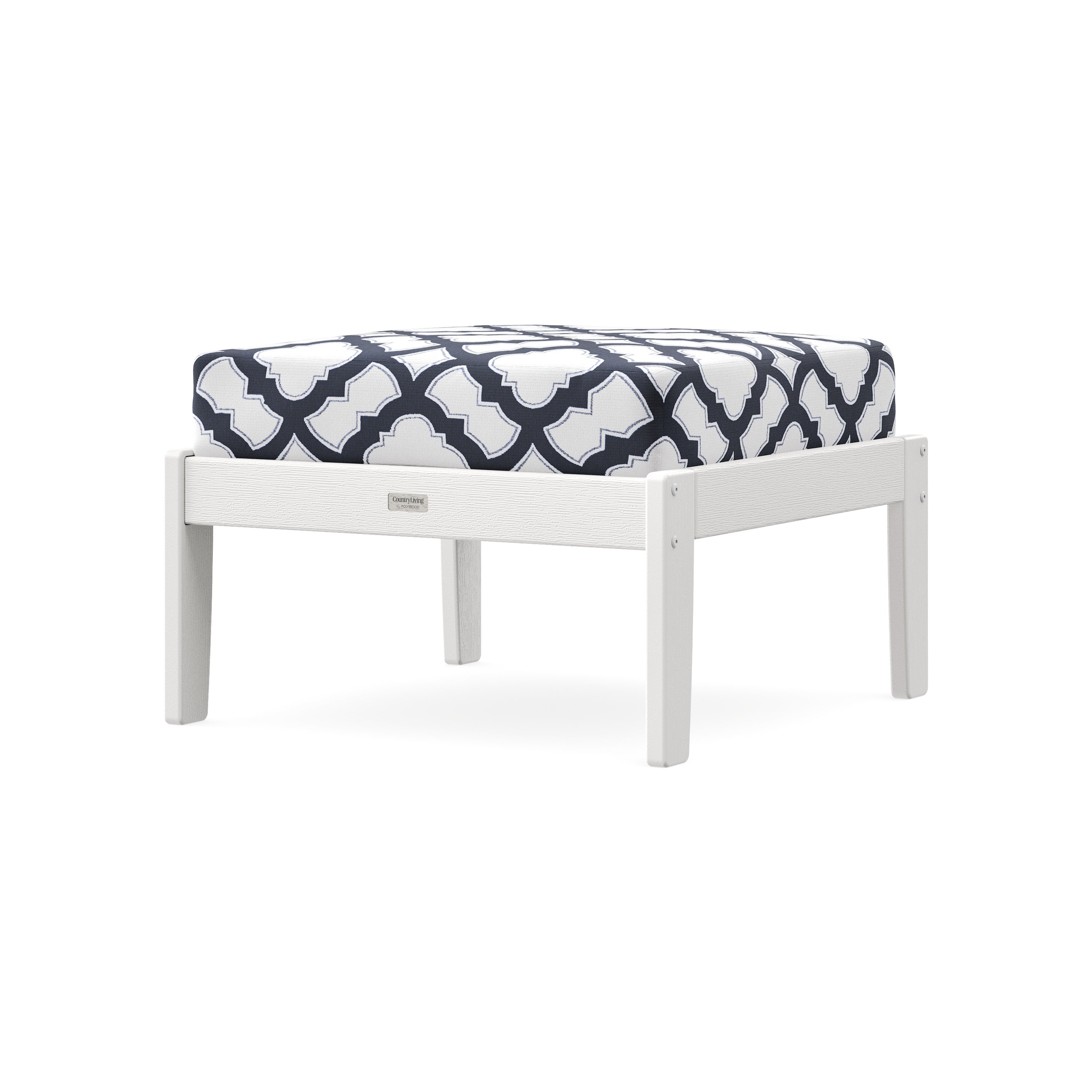 Cottage Deep Seating Ottoman in Vintage White / Trellis Navy