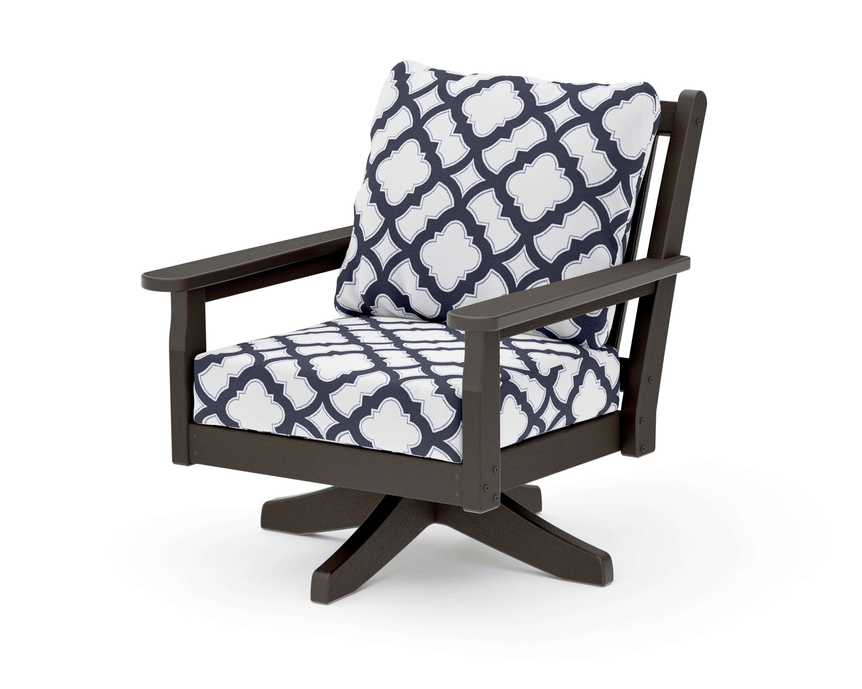 Chippendale Deep Seating Swivel Chair in Vintage Coffee / Trellis Navy