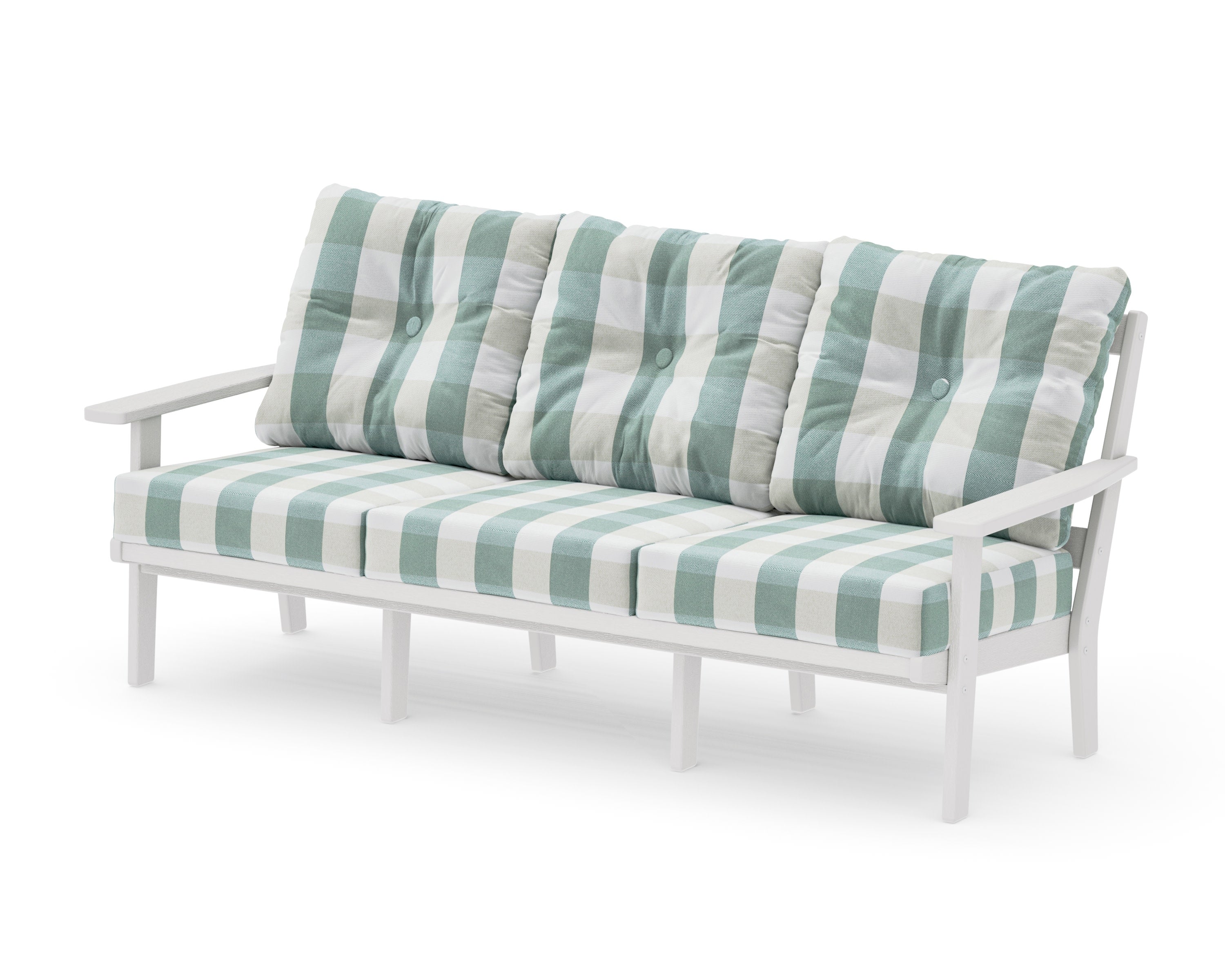 Oxford Deep Seating Sofa in Vintage White / Buffalo Plaid Glacier Spa