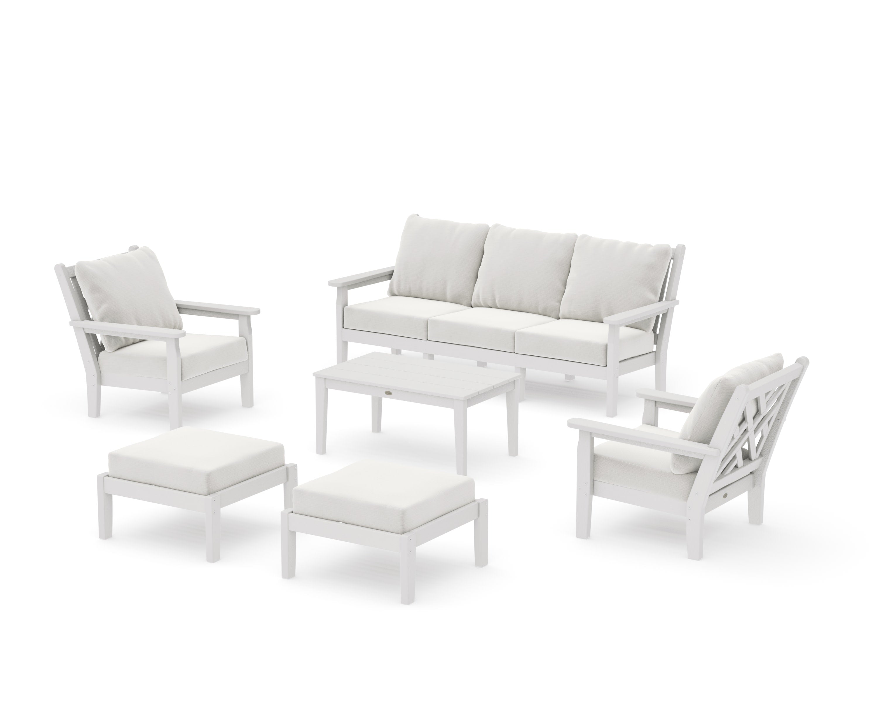 Chippendale 6-Piece Lounge Sofa Set in Vintage White / Natural Linen
