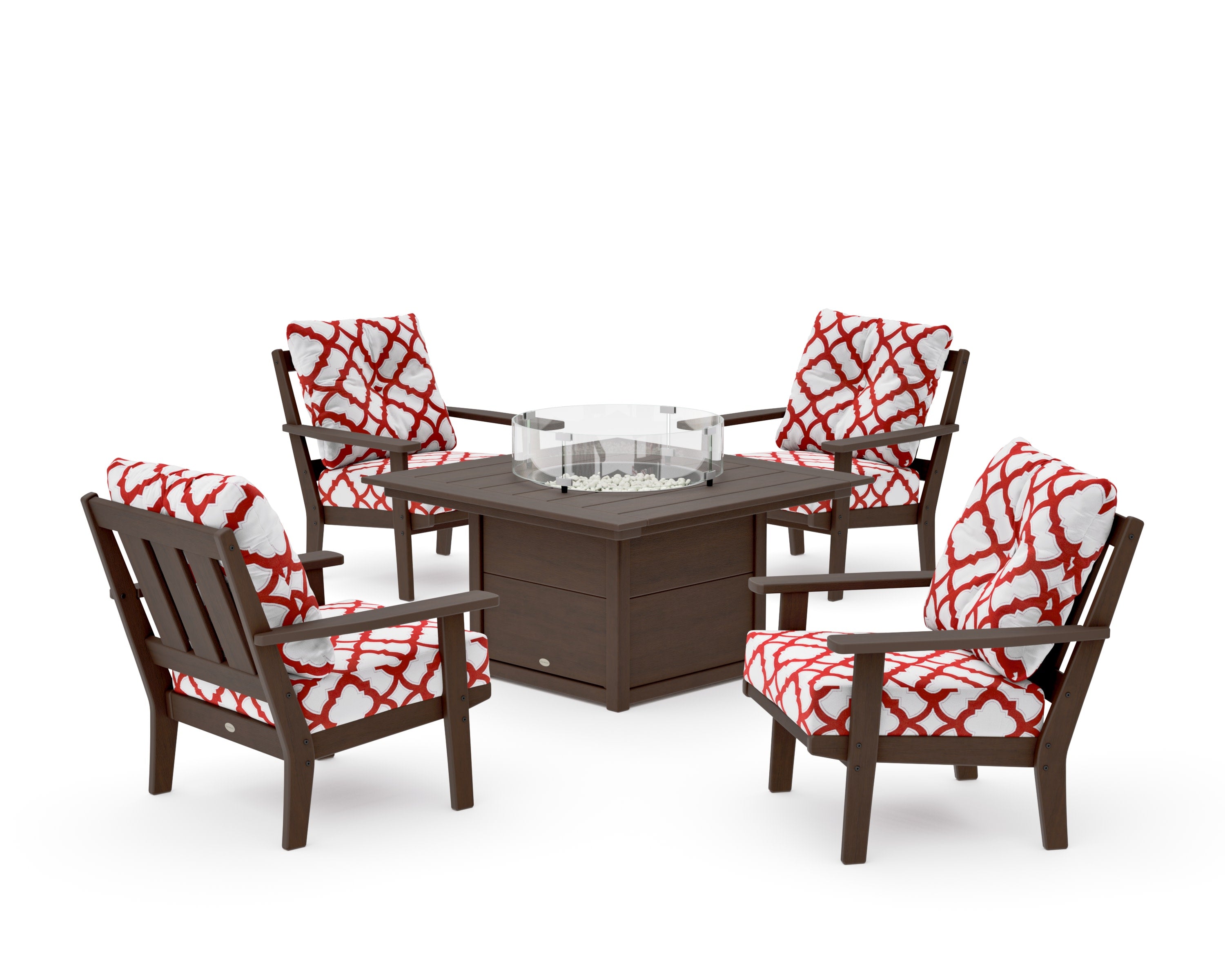 Oxford 5-Piece Deep Seating Set with Fire Pit Table in Kona / Trellis Crimson