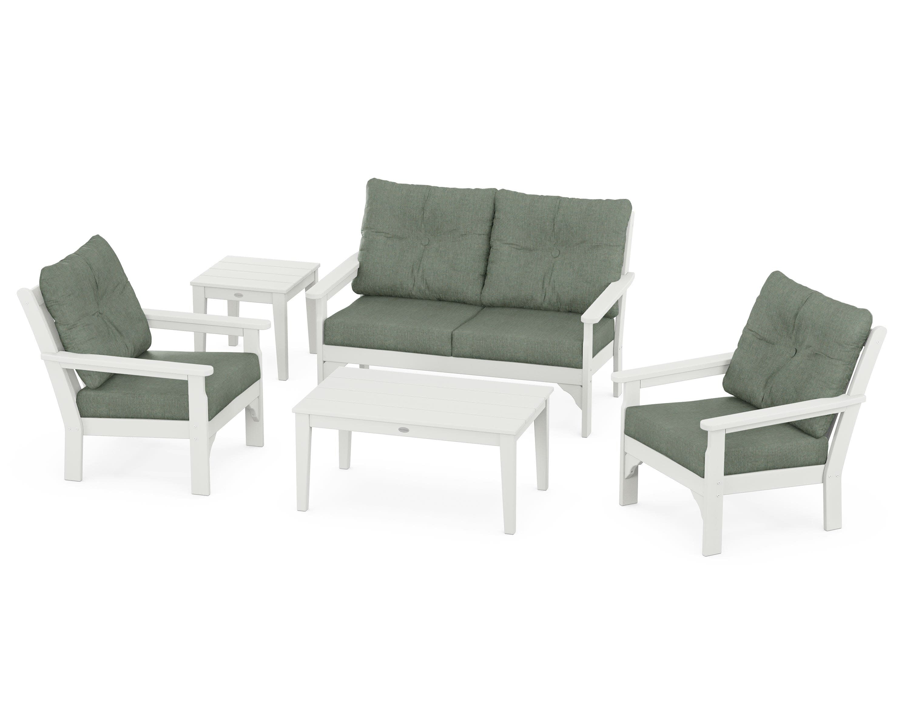 Vineyard 5-Piece Deep Seating Set in Vintage White / Cast Sage
