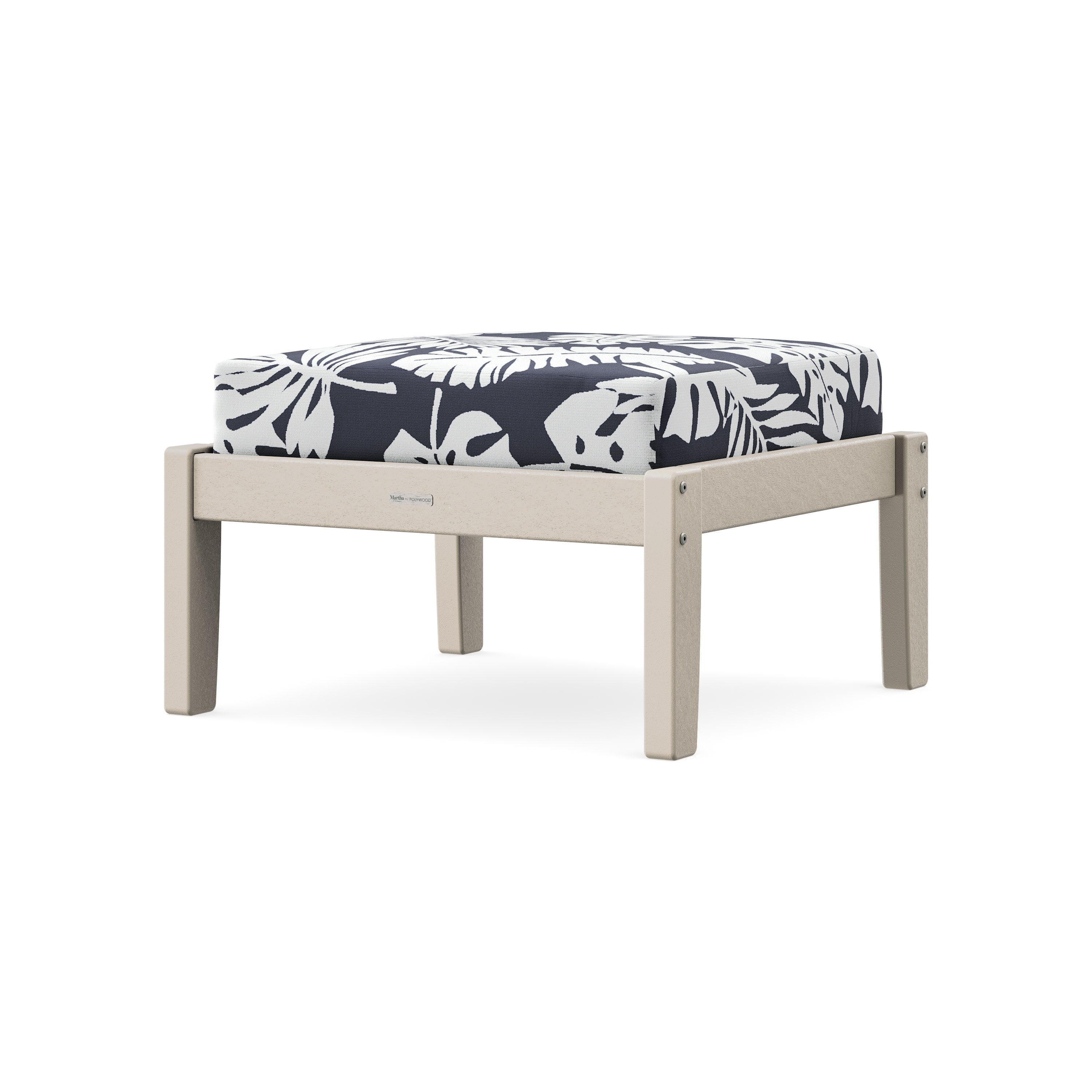 Chinoiserie Deep Seating Ottoman in Sand / Leaf Navy