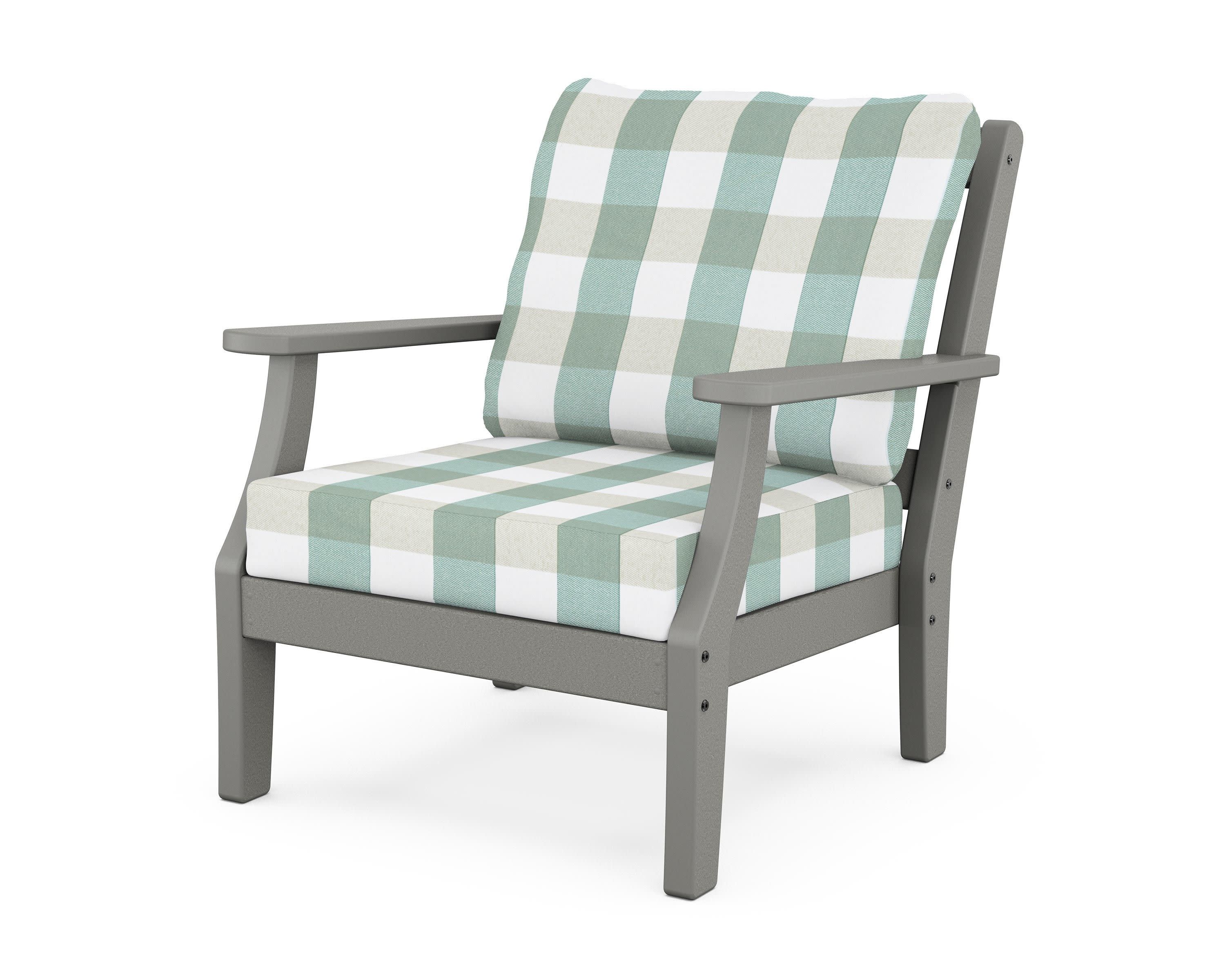 Chinoiserie Deep Seating Chair in Slate Grey / Buffalo Plaid Glacier Spa