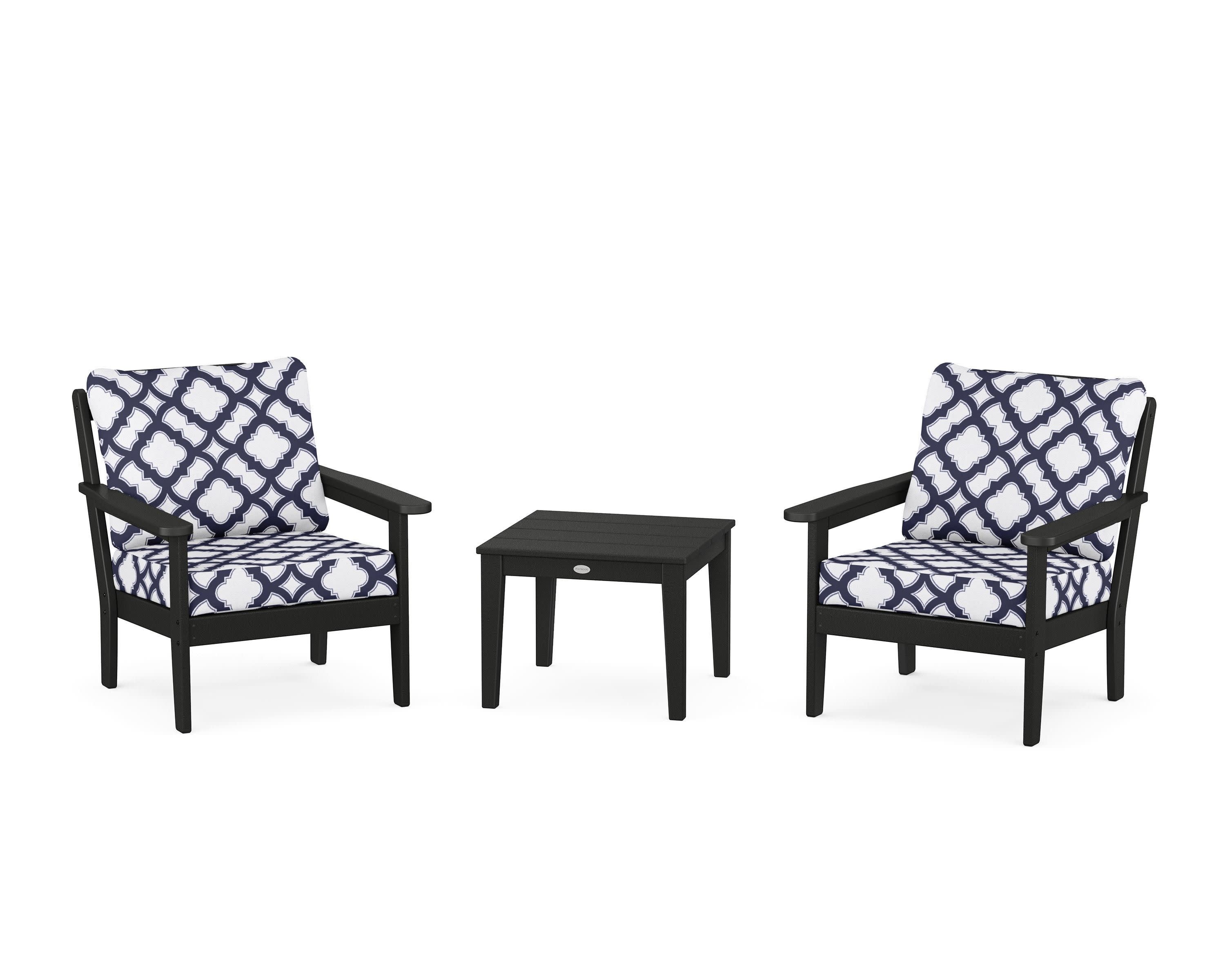 Cottage 3-Piece Deep Seating Set in Black / Trellis Navy