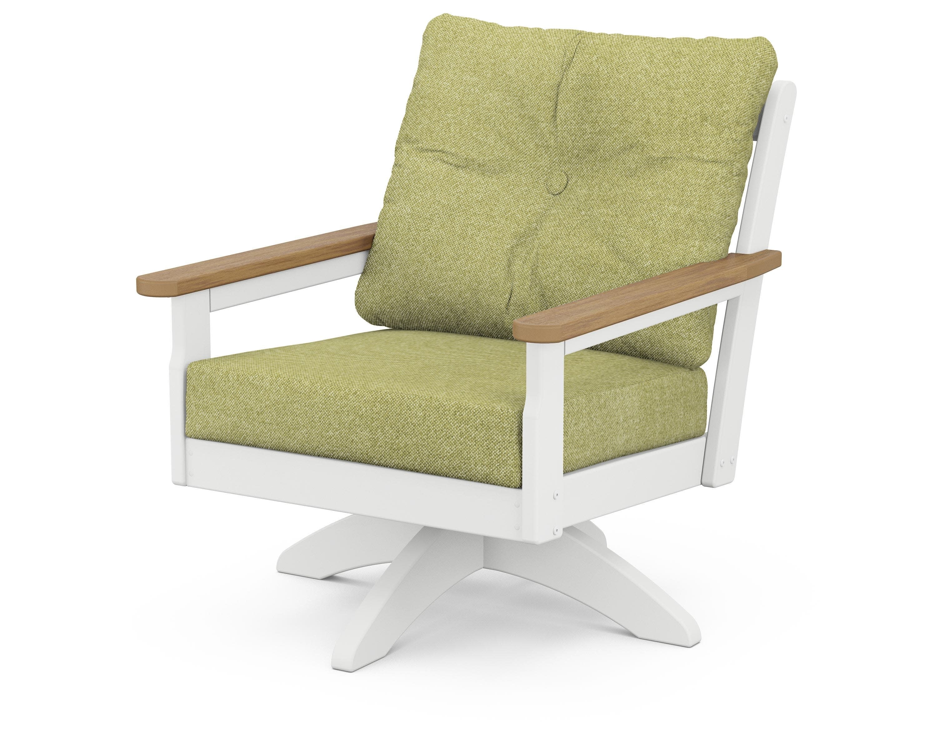 Vineyard Deep Seating Swivel Chair in White / Natural / Chartreuse Boucle