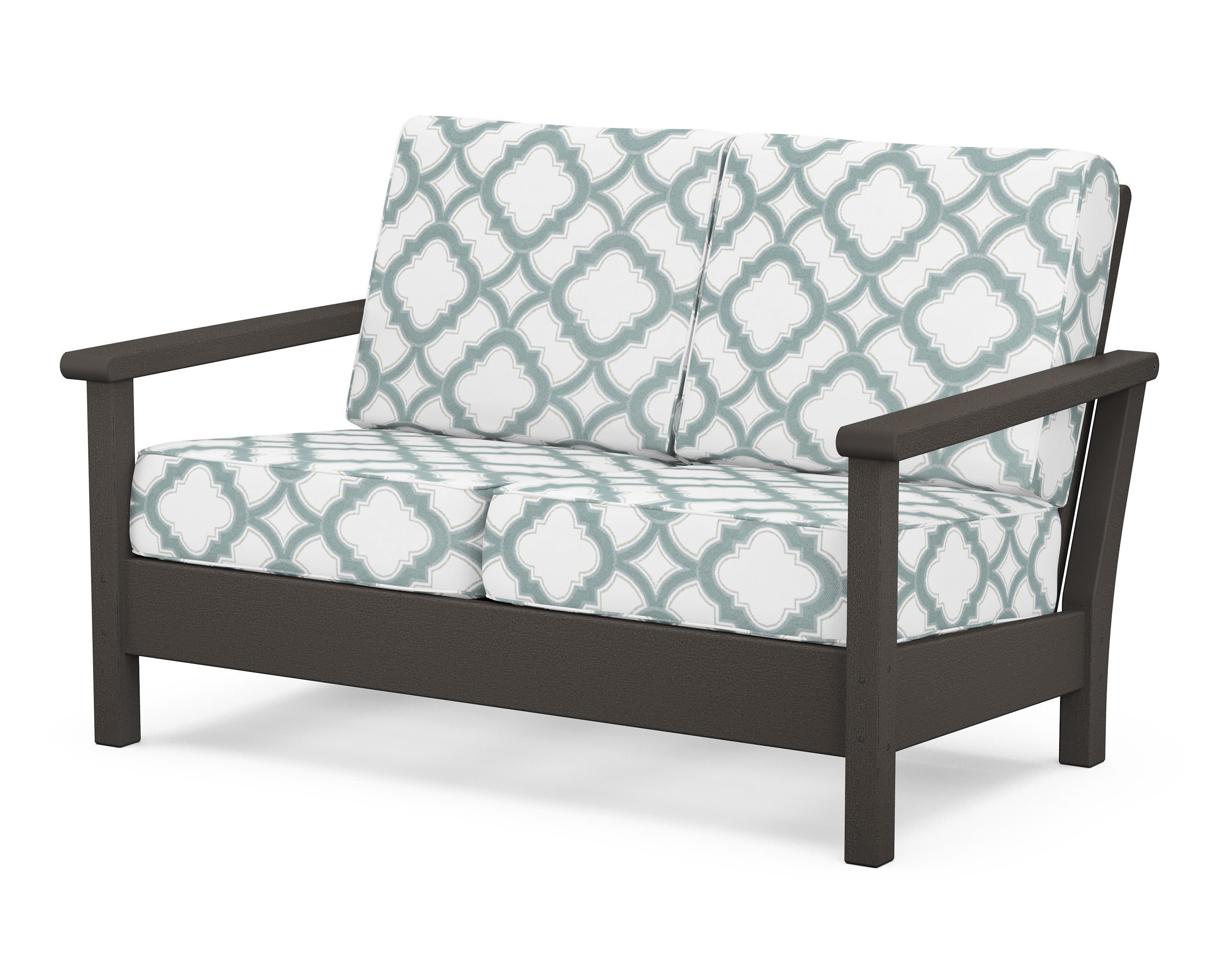 Harbour Deep Seating Loveseat in Vintage Coffee / Trellis Glacier Spa