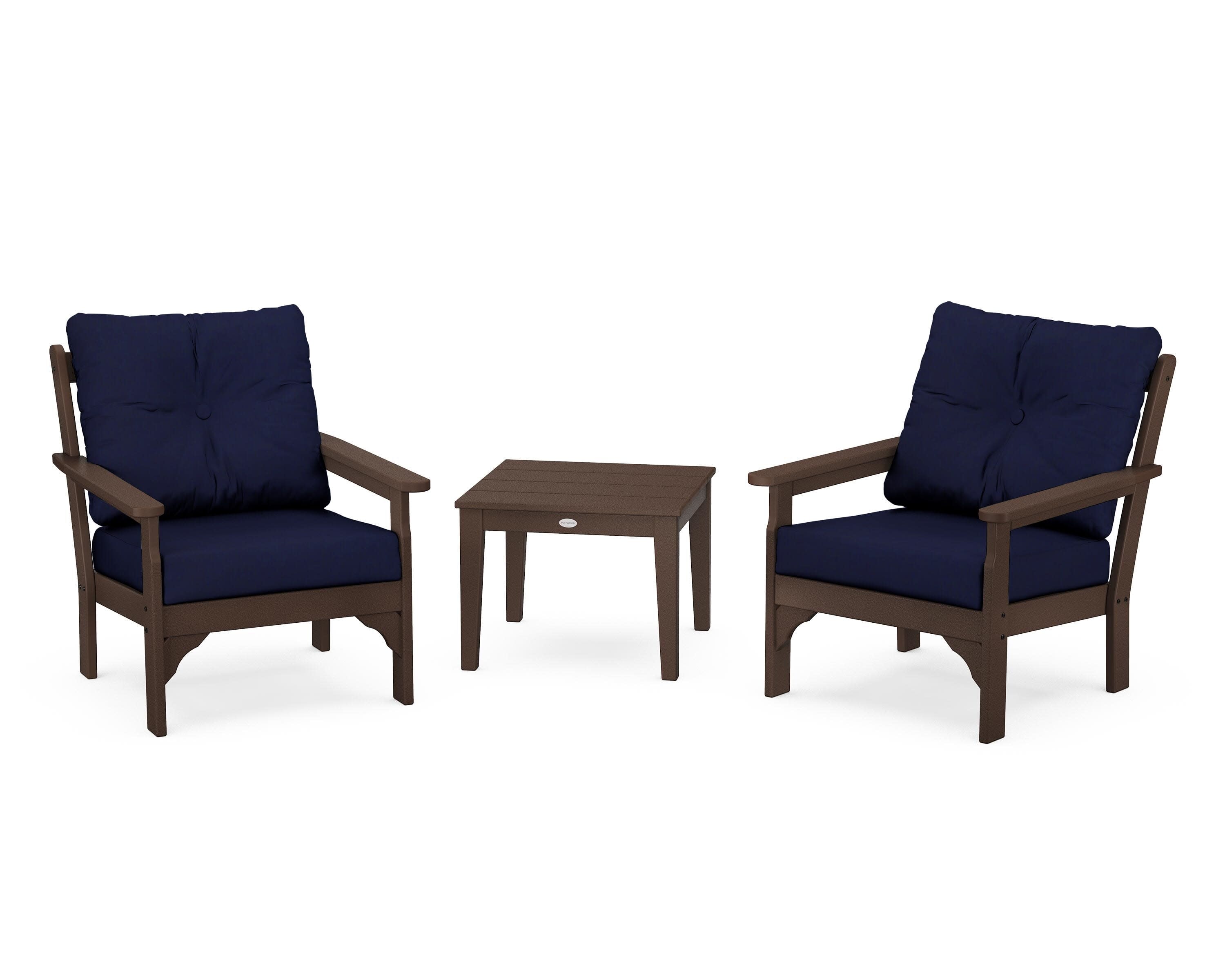 Vineyard 3-Piece Deep Seating Set in Mahogany / Navy