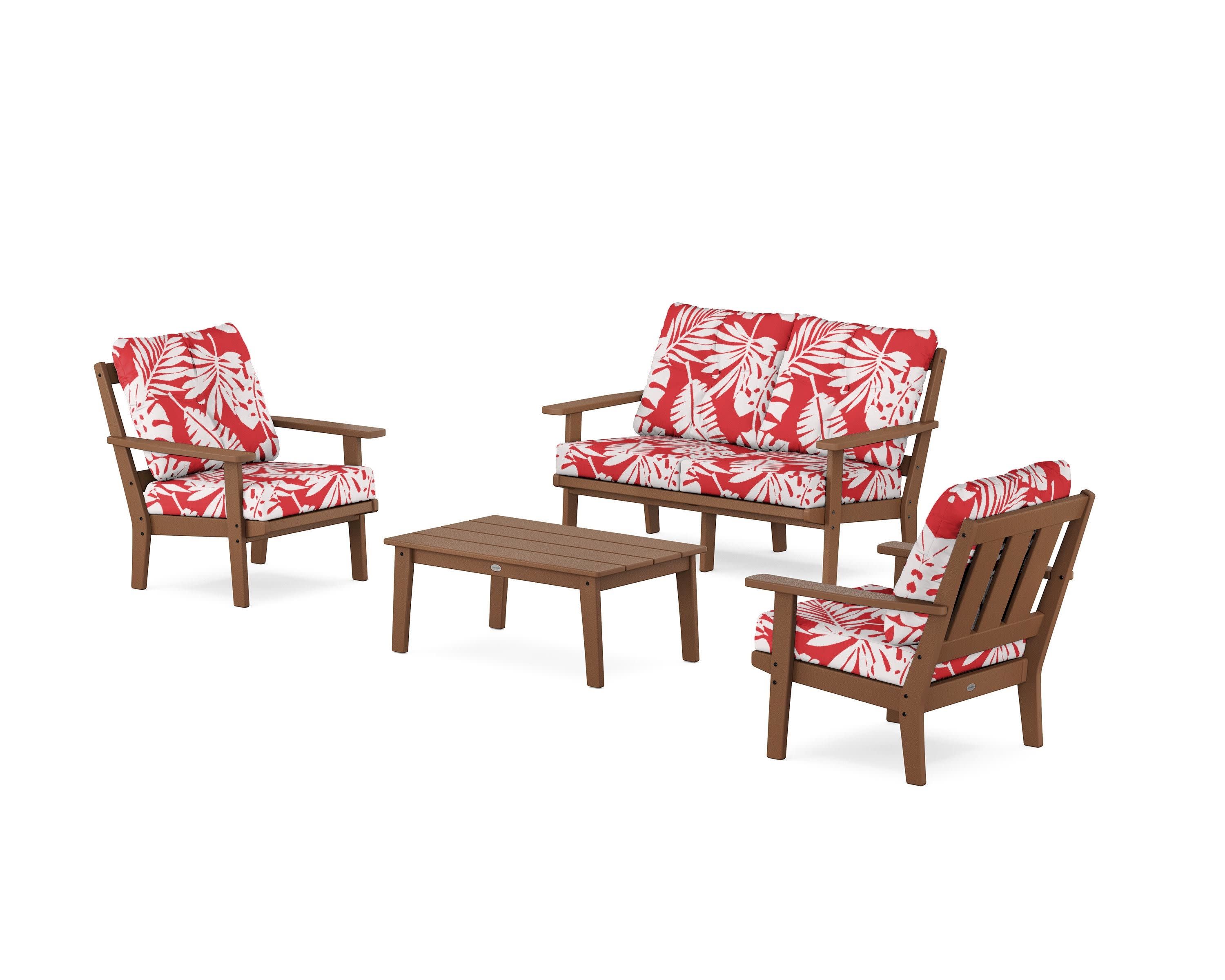 Oxford 4-Piece Deep Seating Set with Loveseat in Teak / Leaf Crimson