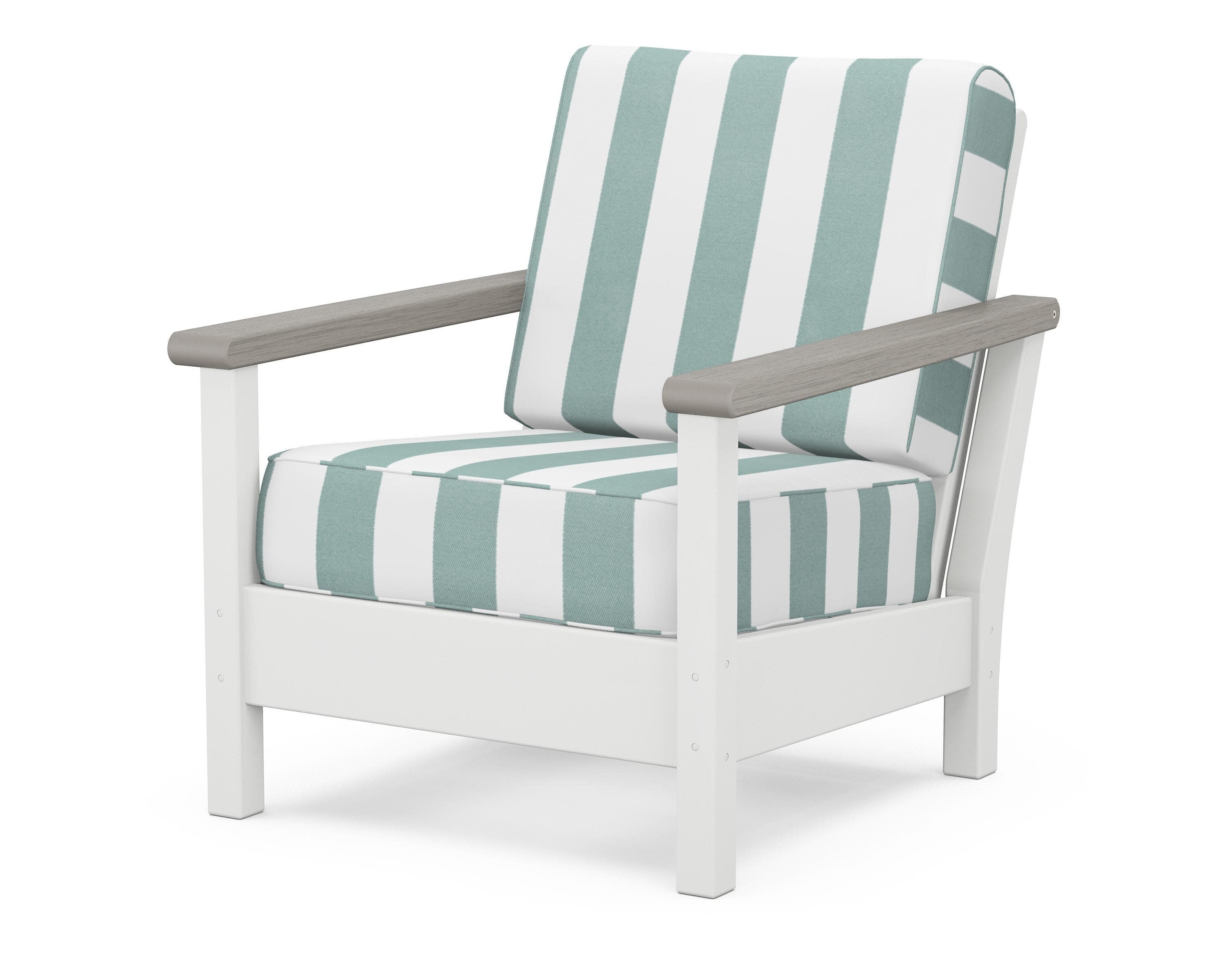 Harbour Deep Seating Chair in White / Driftwood / Cabana Stripe Glacier Spa