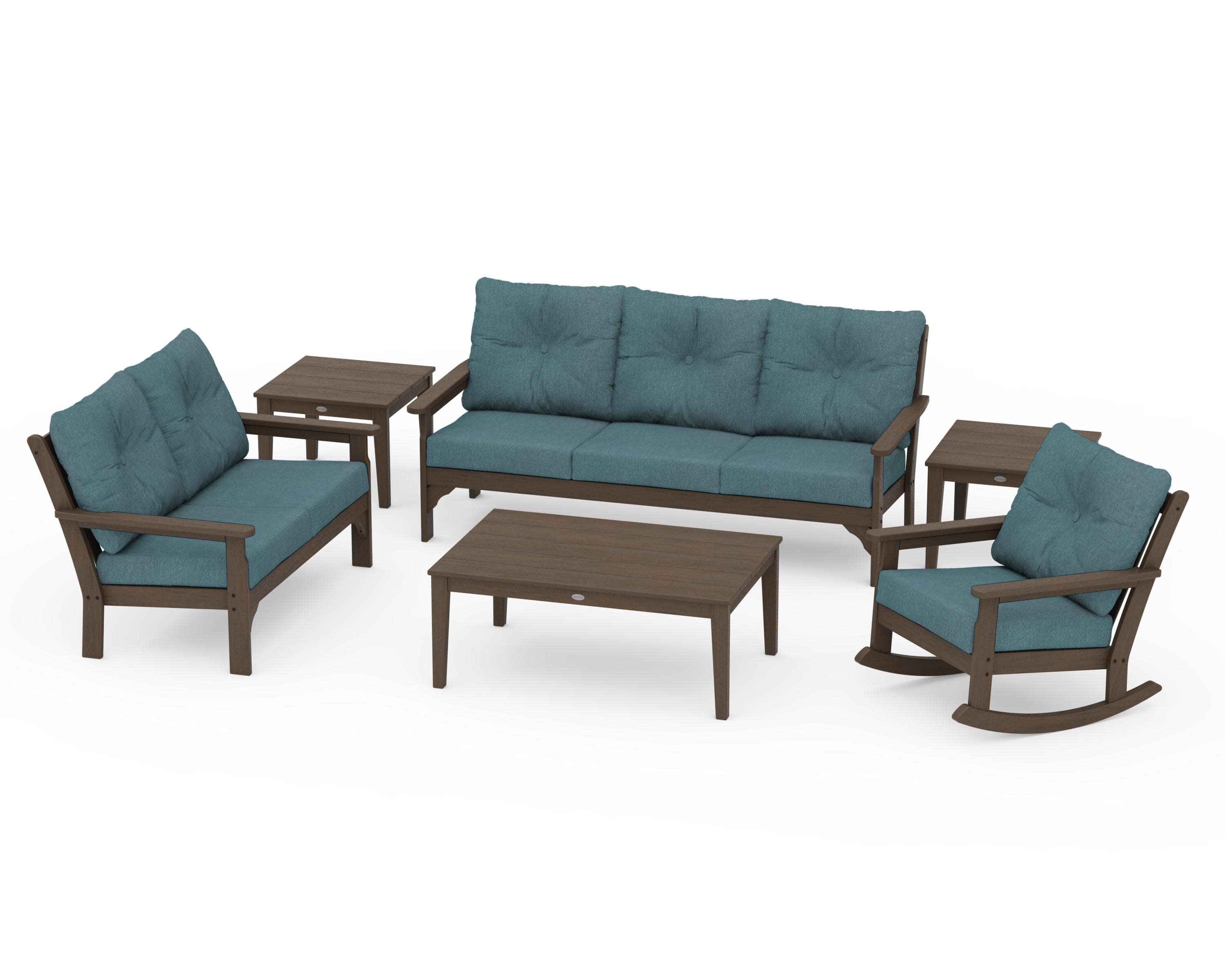 Vineyard 6-Piece Deep Seating Set in Kona / Ocean Teal