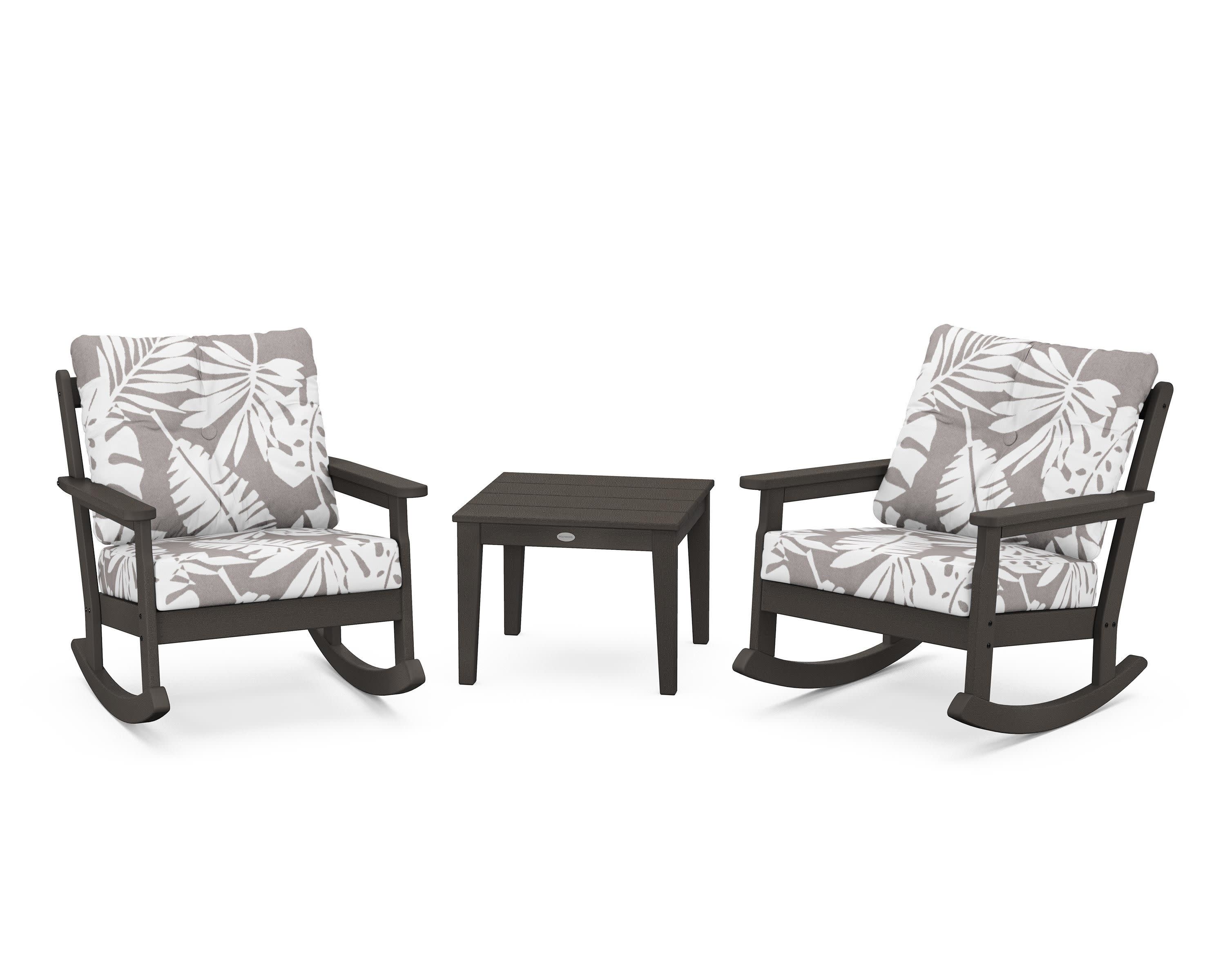Vineyard 3-Piece Deep Seating Rocker Set in Vintage Coffee / Leaf Grey Mist