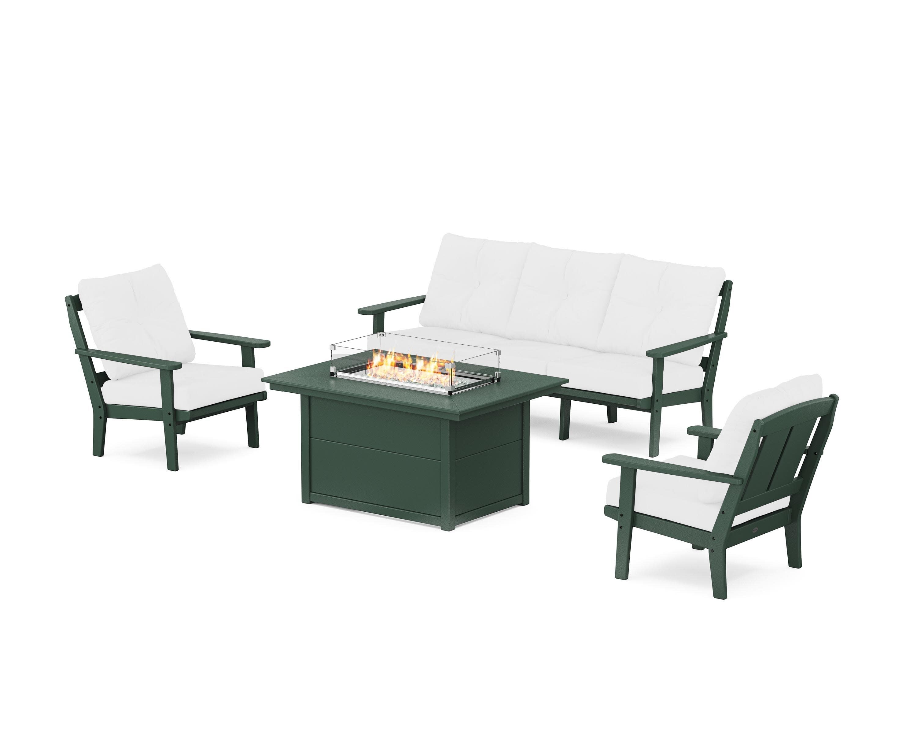 Mission Deep Seating Fire Pit Table Set in Green / Natural