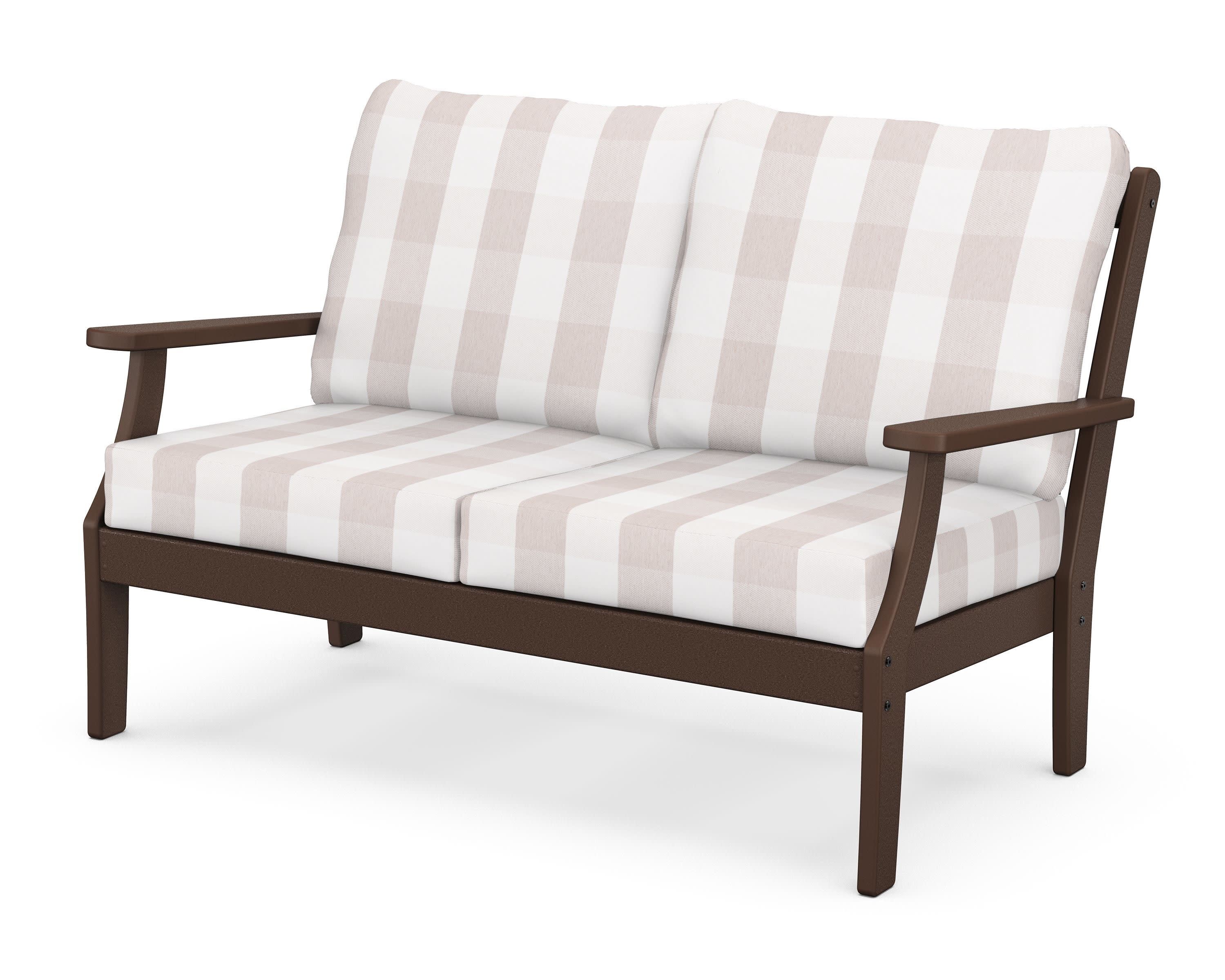 Braxton Deep Seating Loveseat in Mahogany / Buffalo Plaid Dune Burlap