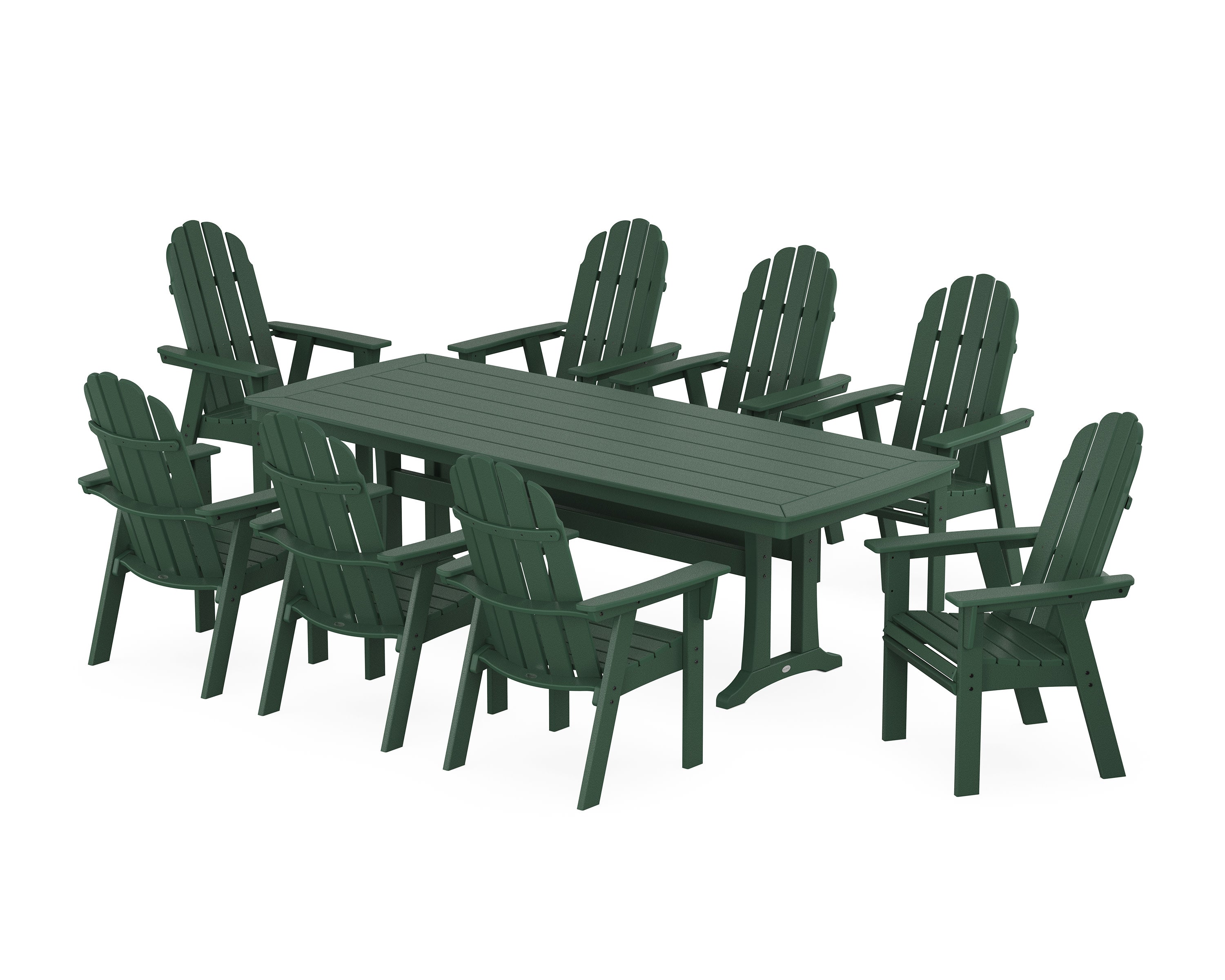 Vineyard Curveback Adirondack 9-Piece Dining Set with Trestle Legs in Green