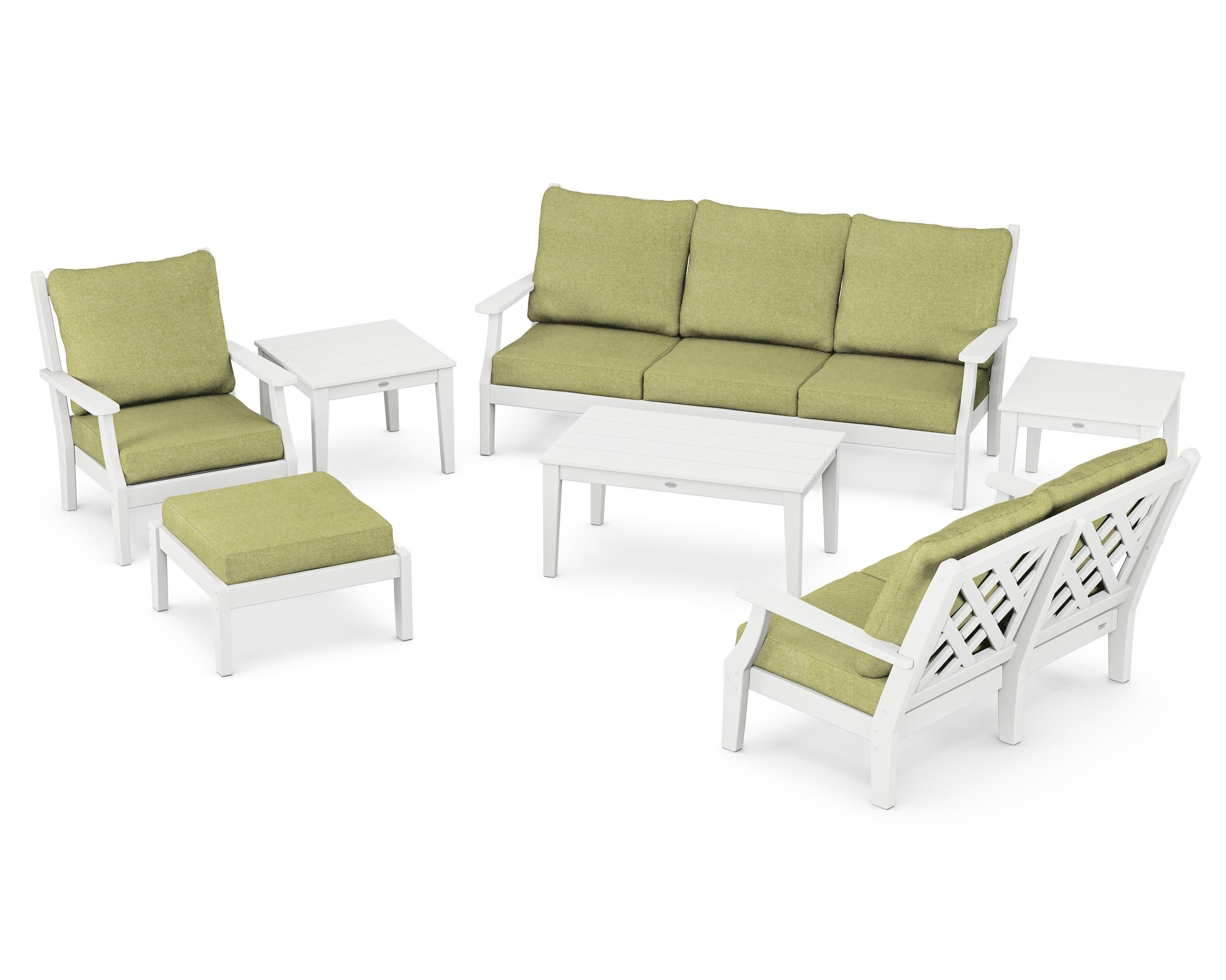 Wovendale 7-Piece Deep Seating Set in White / Chartreuse Boucle