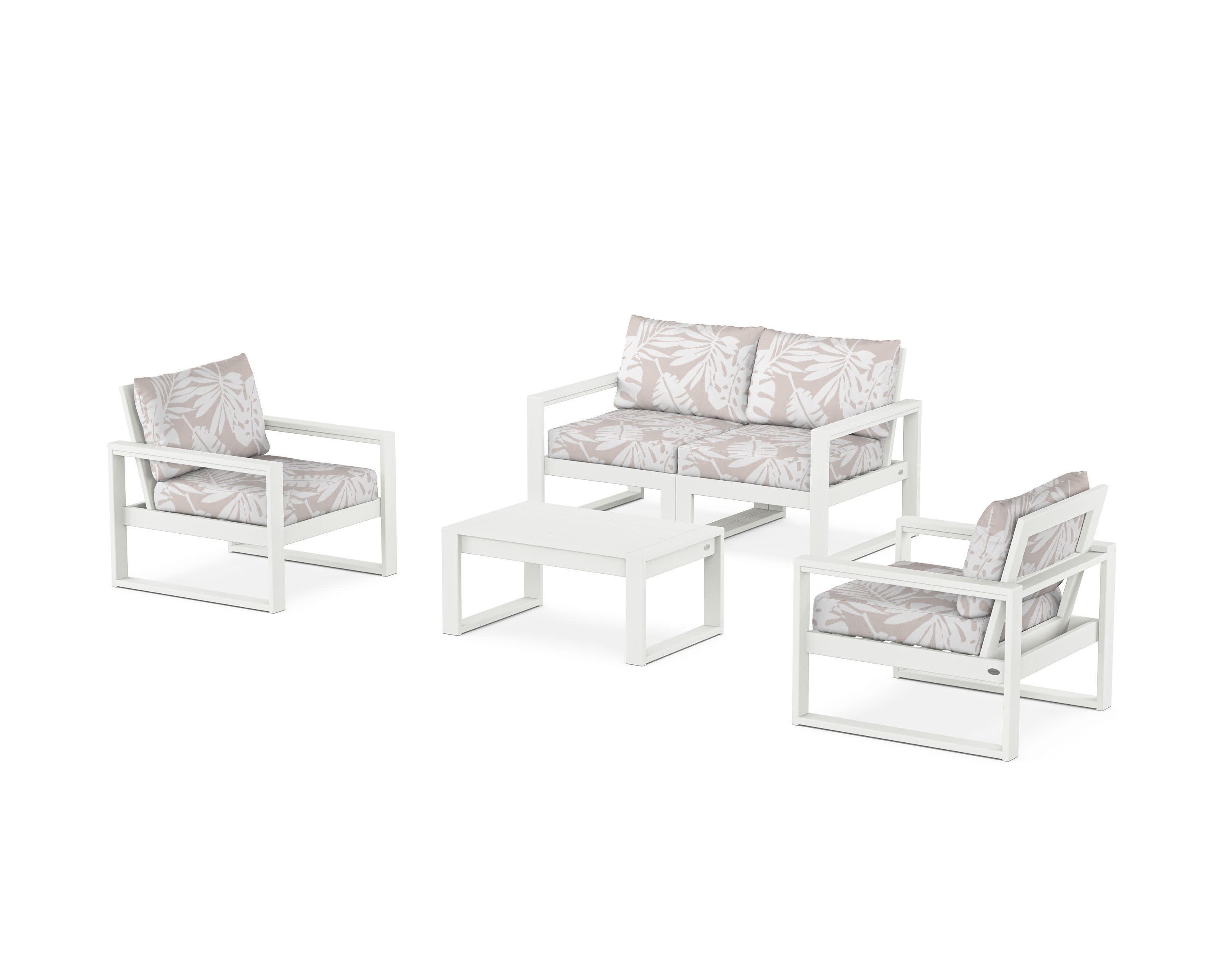 EDGE Sectional 4-Piece Deep Seating Set with Loveseat in Vintage White / Leaf Dune Burlap