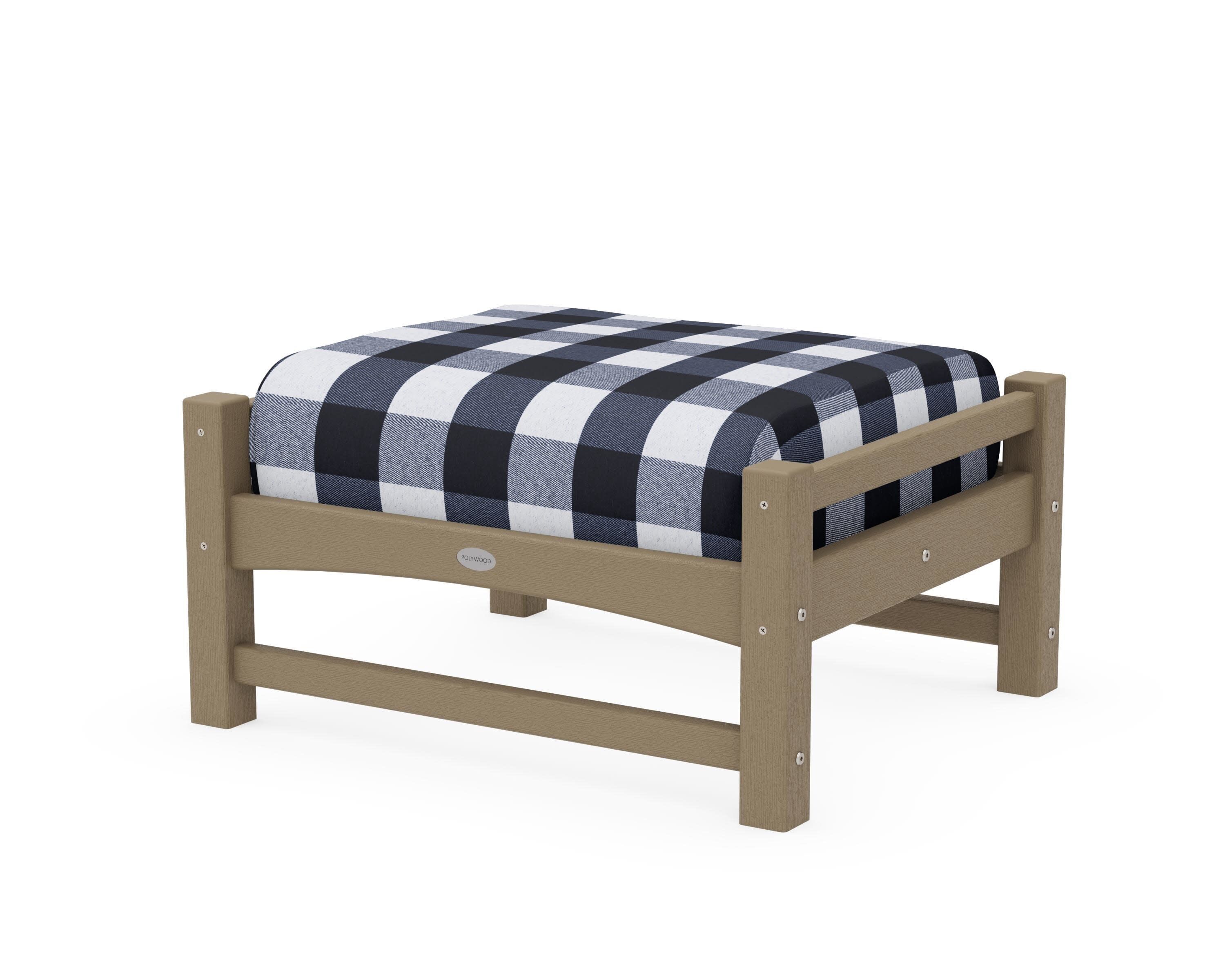 Club Ottoman in Vintage Sahara / Buffalo Plaid Marine Indigo