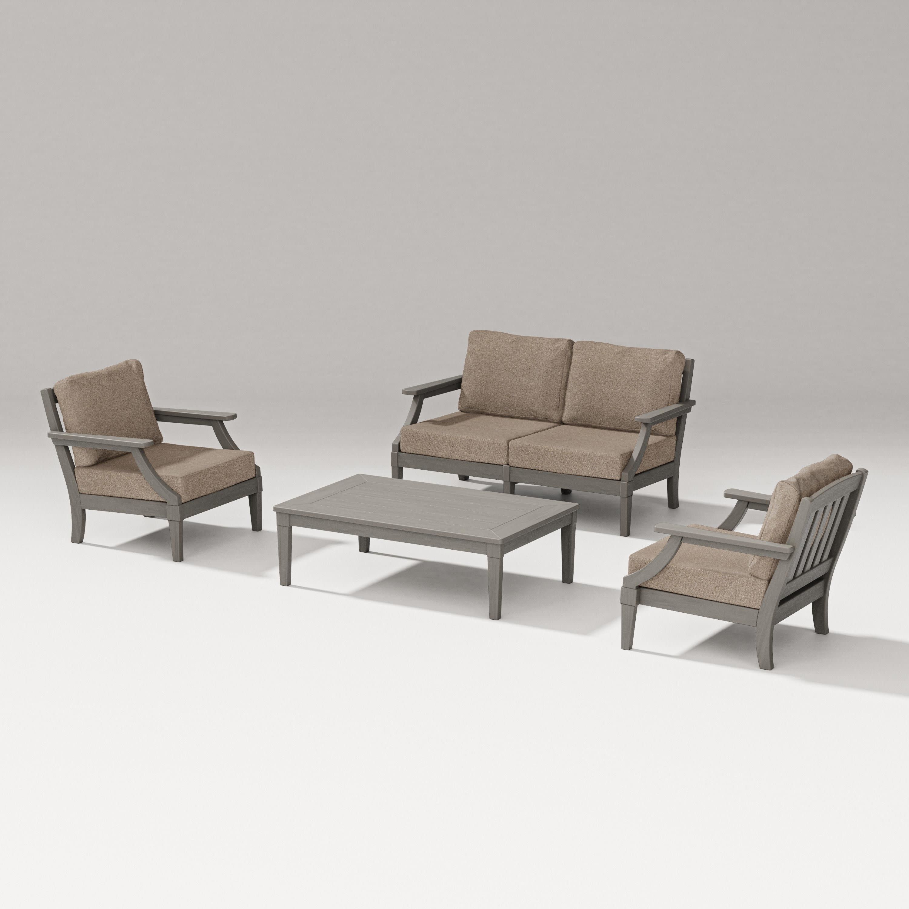 Estate Lounge 4-Piece Loveseat Set in Driftwood / Spiced Burlap