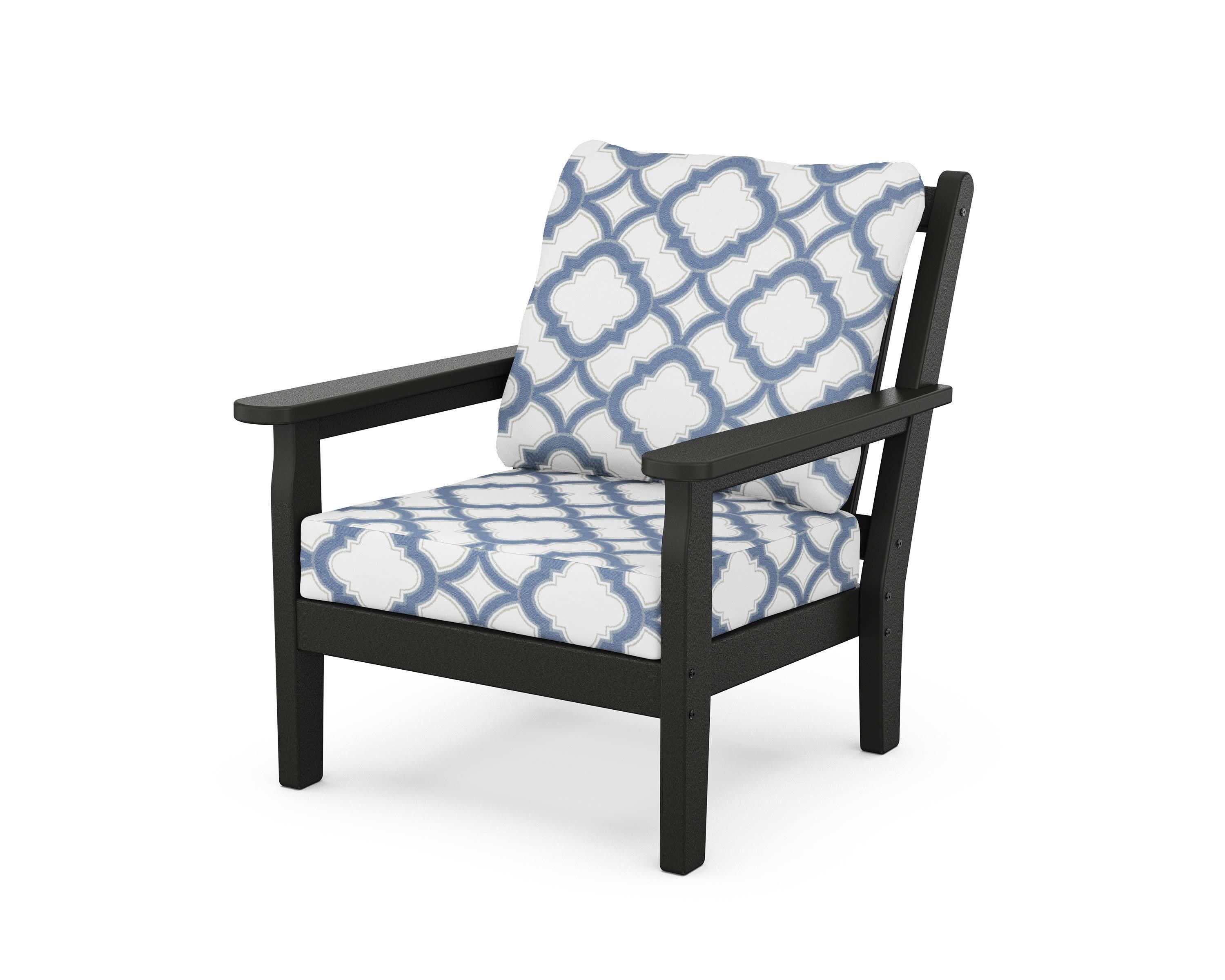 Chippendale Deep Seating Chair in Black / Trellis Sky Blue