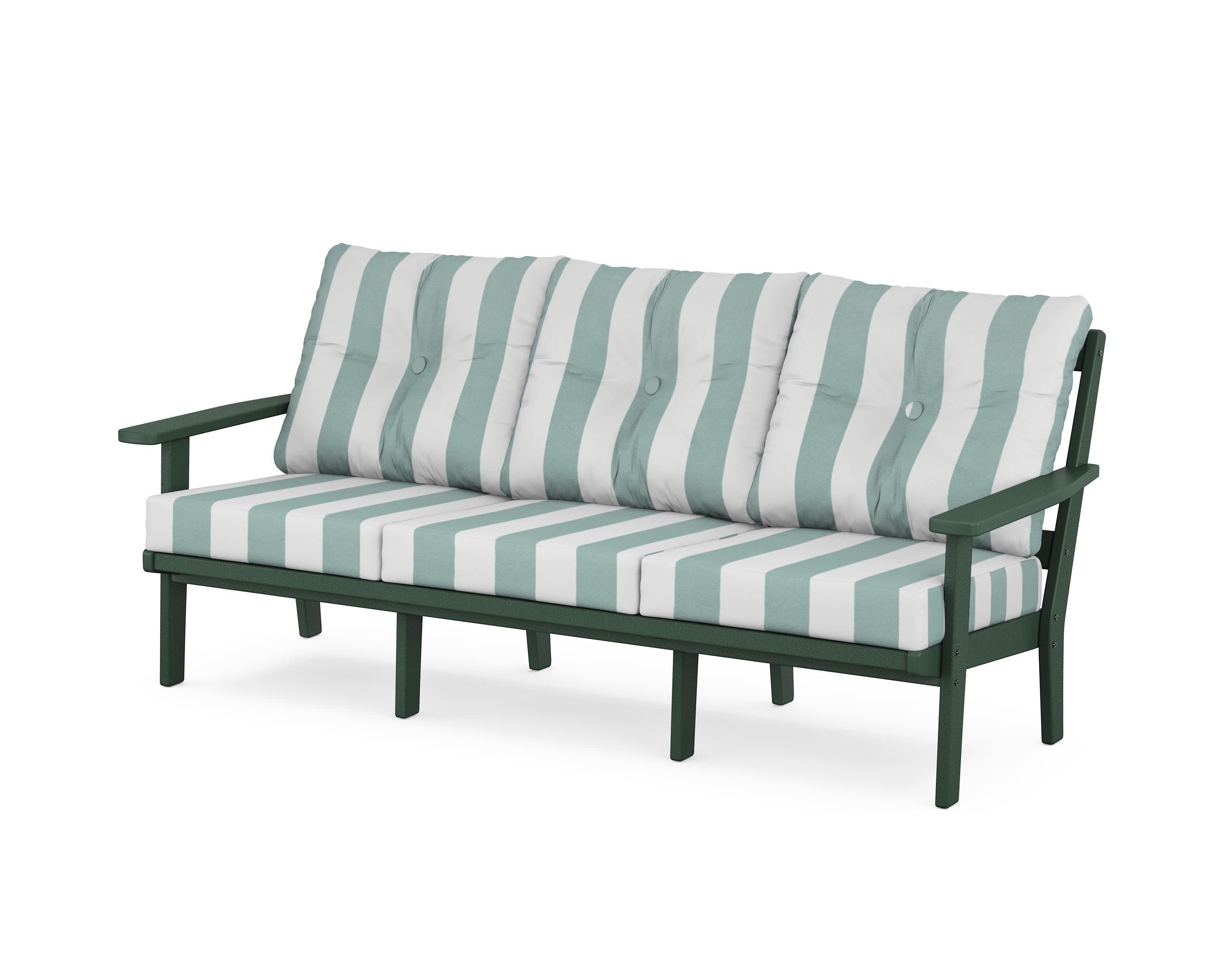Oxford Deep Seating Sofa in Green / Cabana Stripe Glacier Spa
