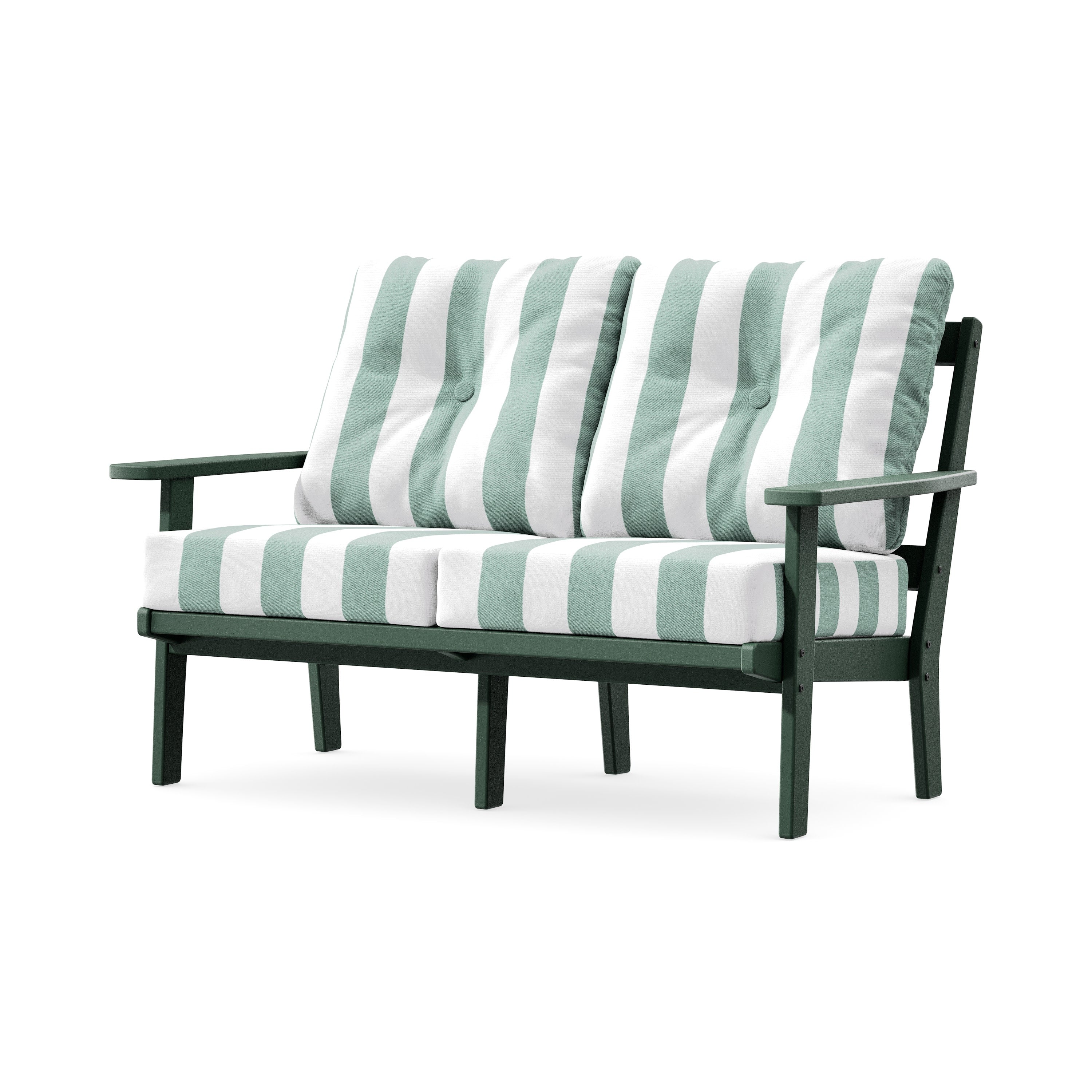 Prairie Deep SeatingLoveseat in Green / Cabana Stripe Glacier Spa