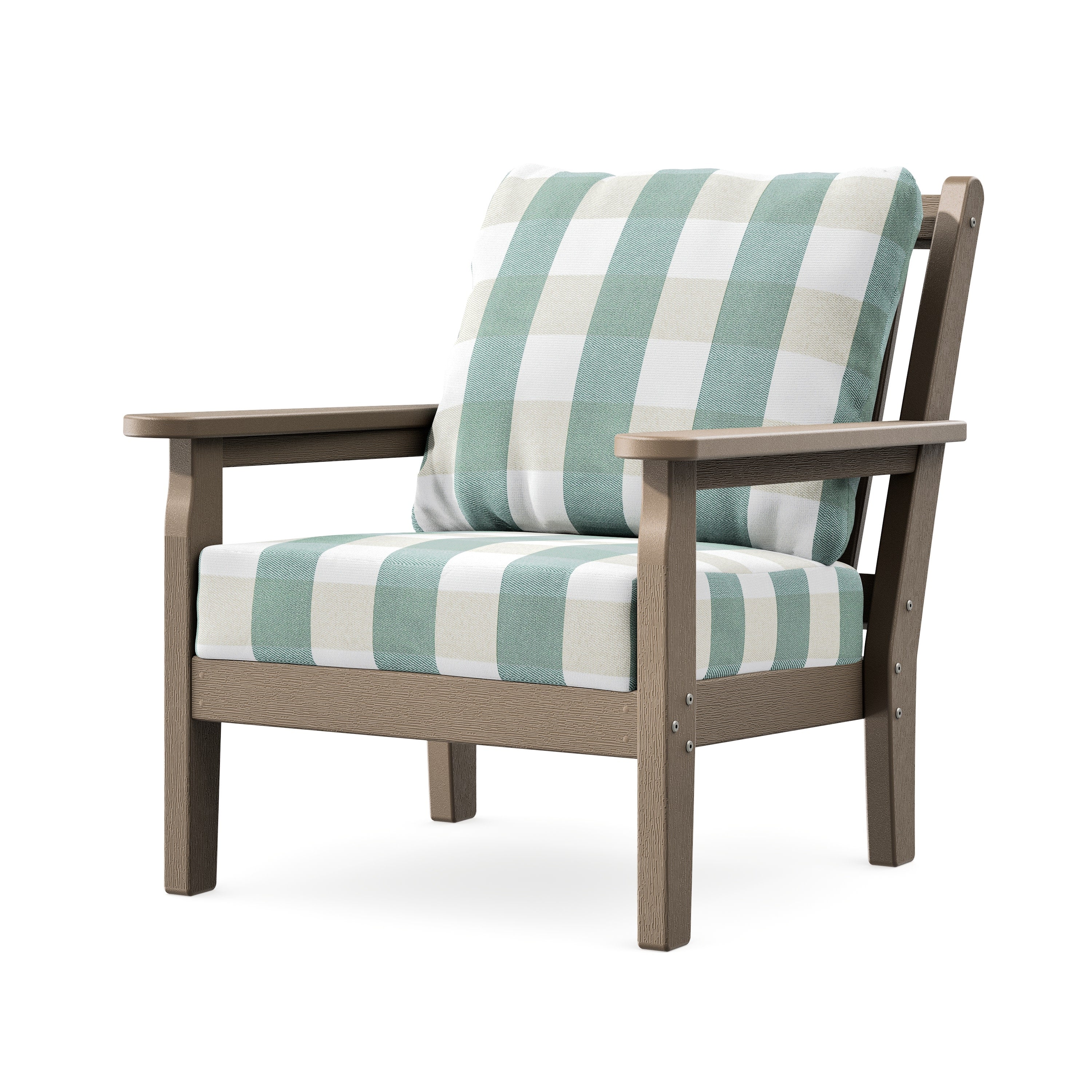 Chippendale Deep Seating Chair in Vintage Sahara / Buffalo Plaid Glacier Spa