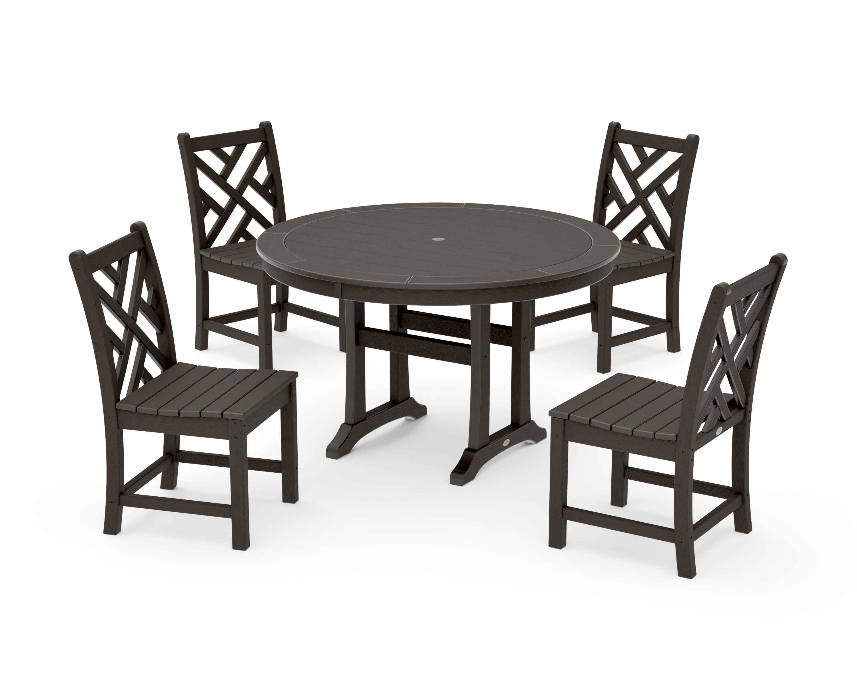 Chippendale Side Chair 5-Piece Round Dining Set With Trestle Legs in Vintage Coffee