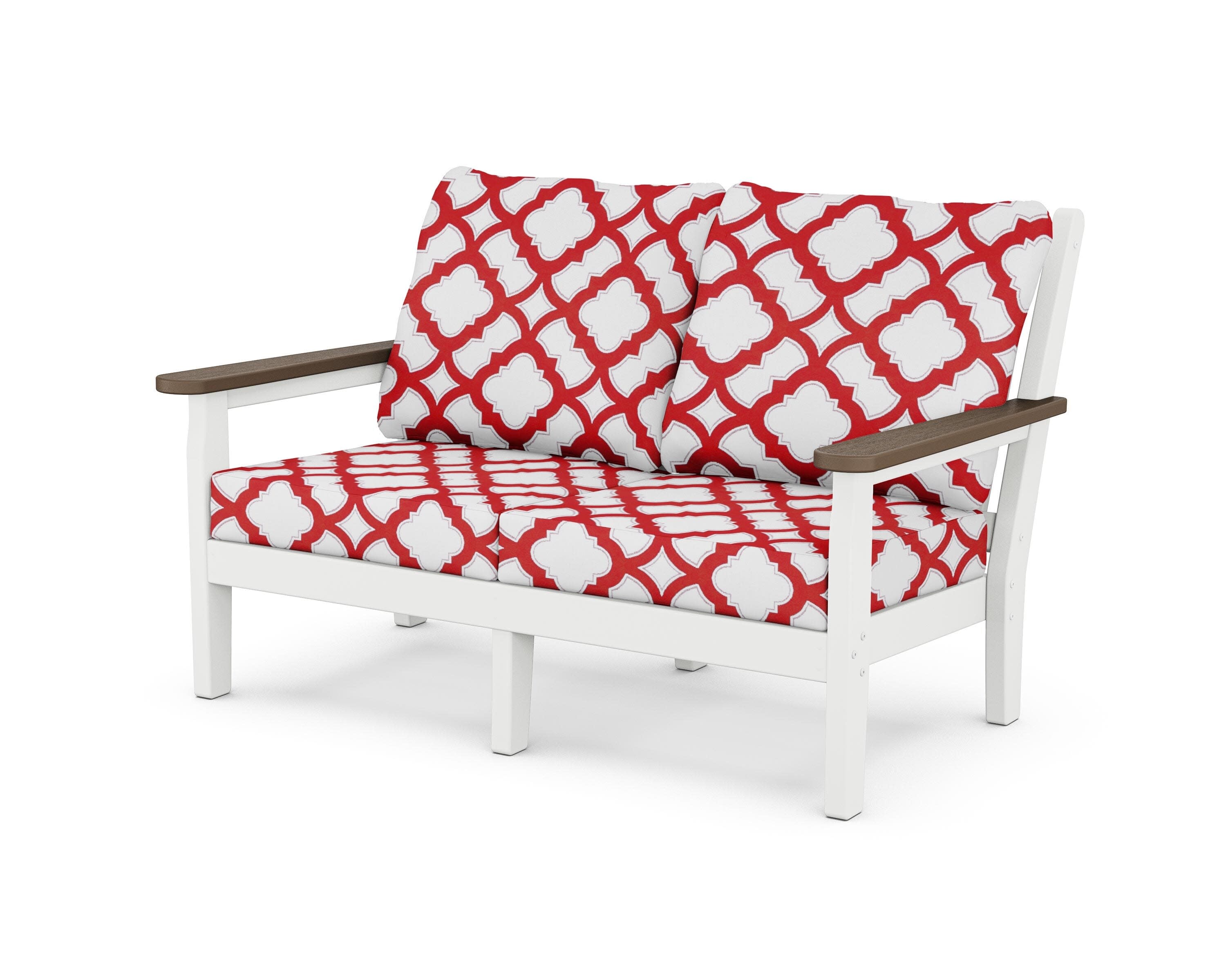 Chippendale Deep Seating Loveseat in White / Kona / Trellis Crimson