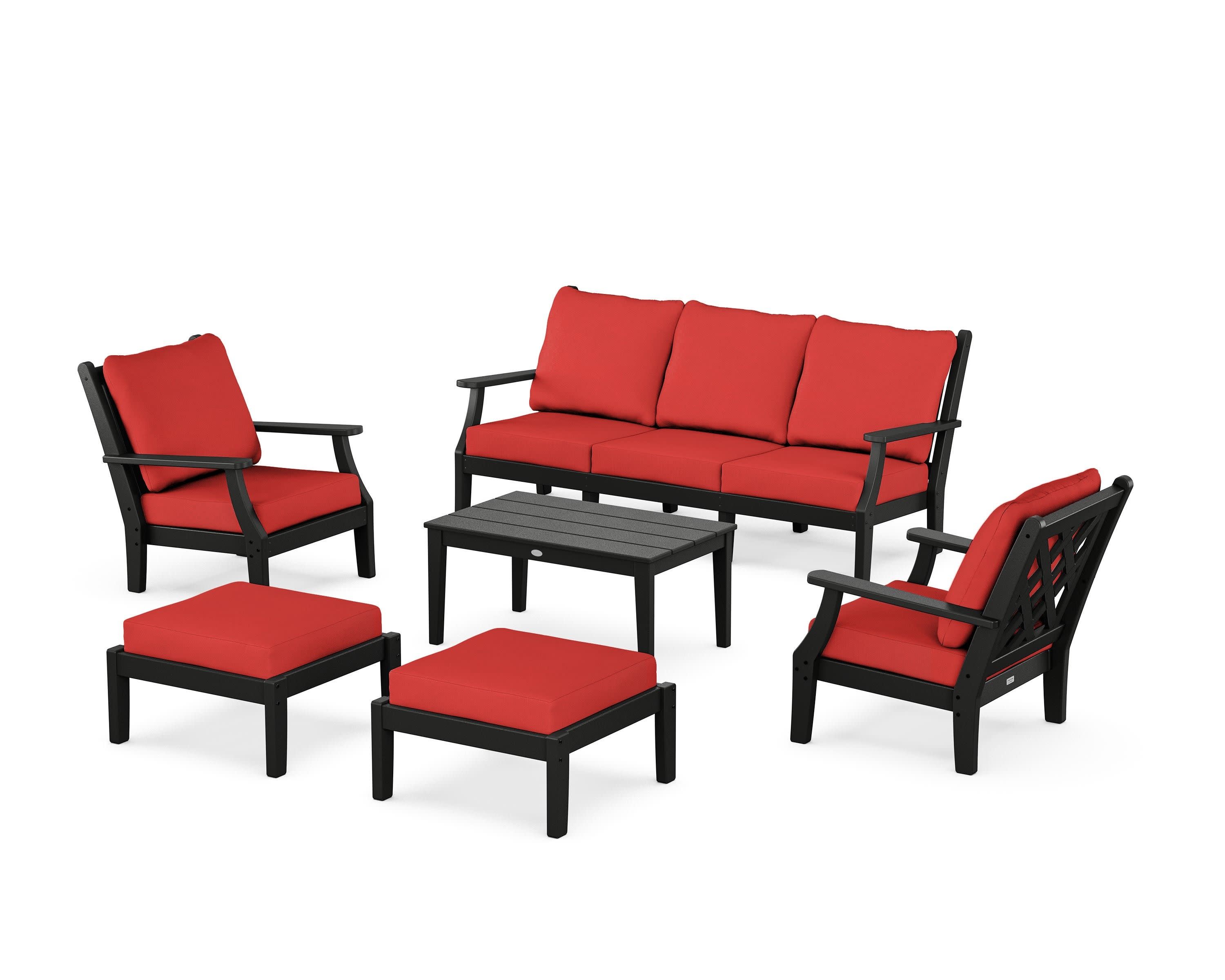 Wovendale 6-Piece Lounge Sofa Set in Black / Crimson Linen