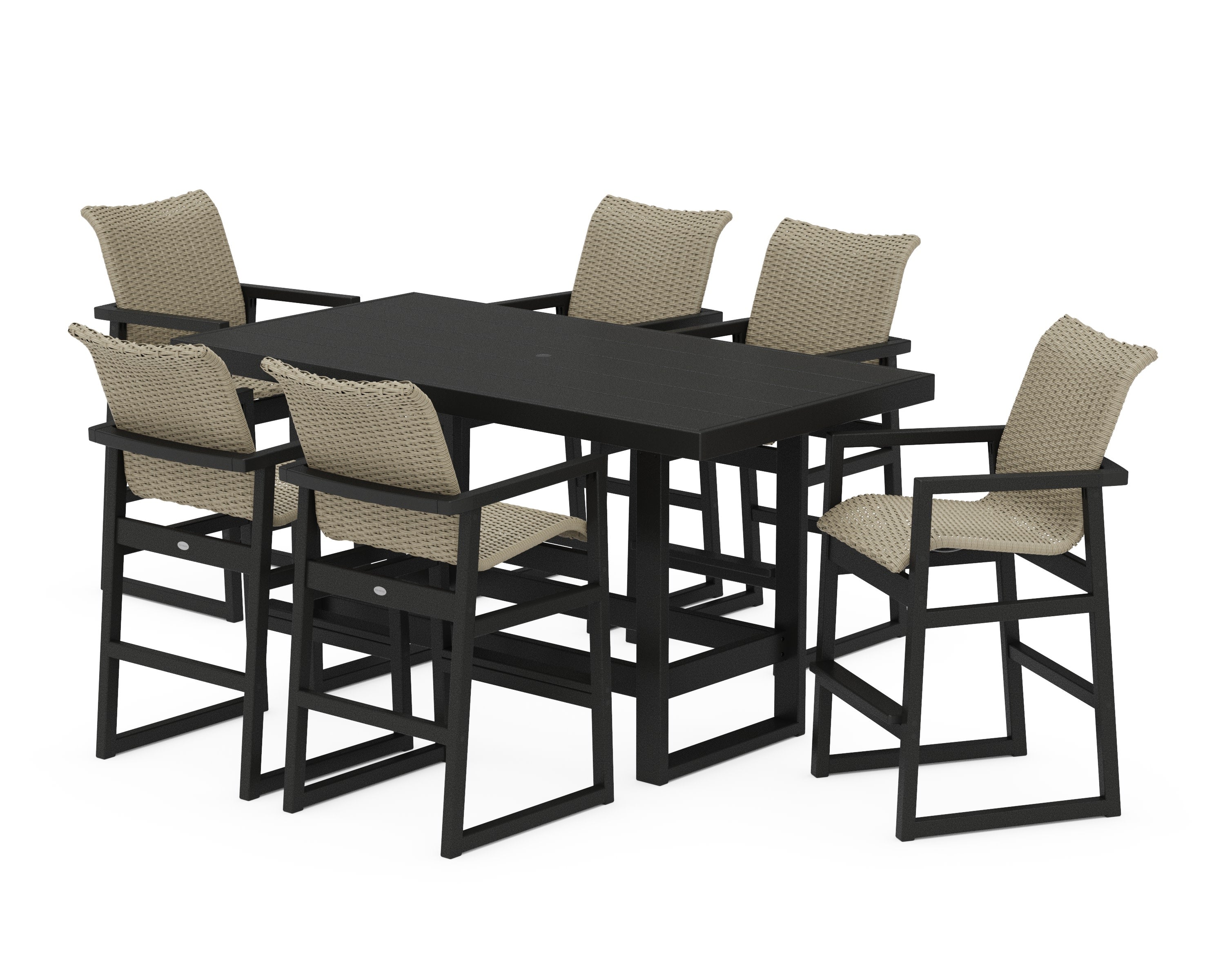 EDGE Woven Arm Chair 7-Piece Bar Set in Black / Dune Grass