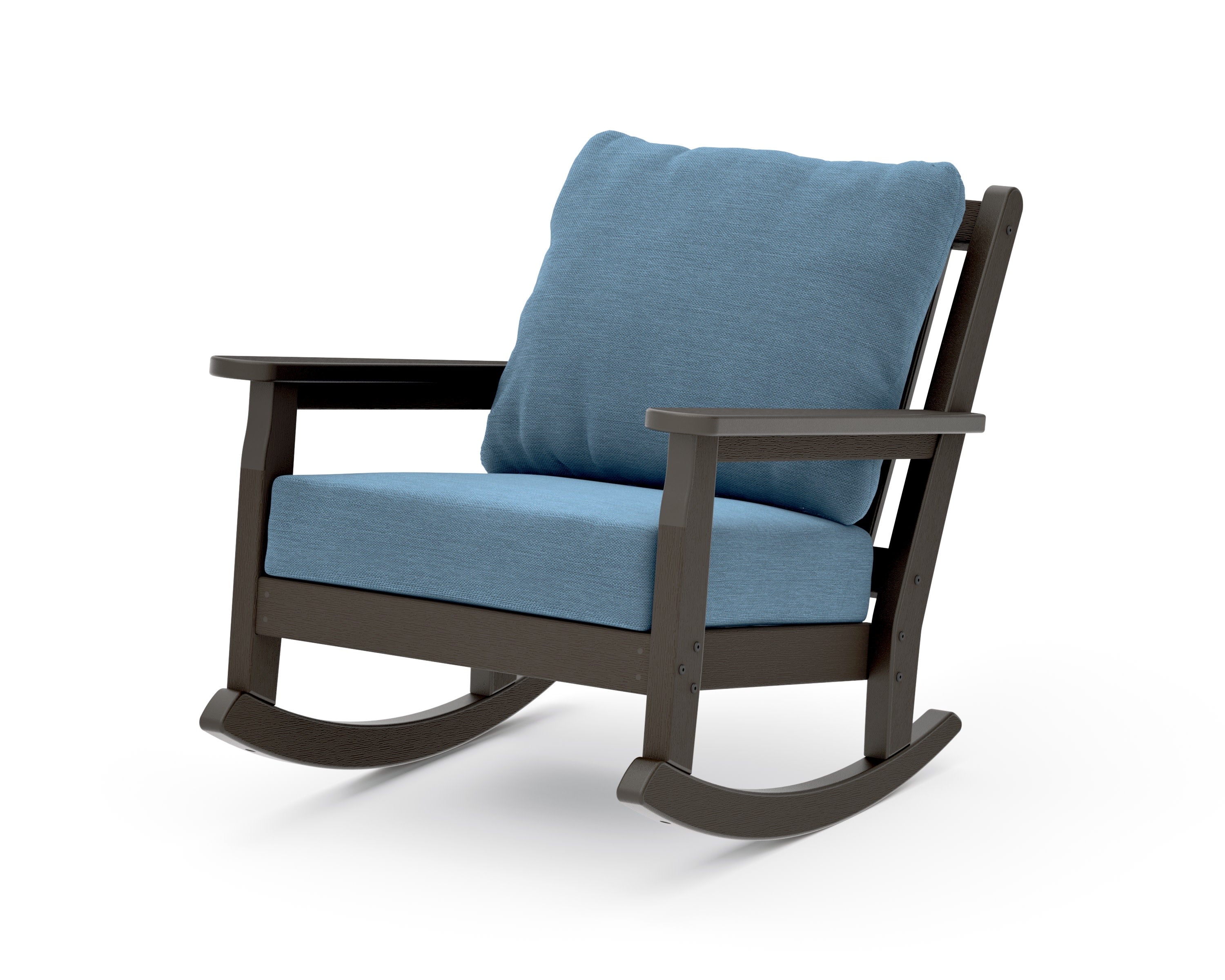 Chippendale Deep Seating Rocking Chair in Vintage Coffee / Sky Blue