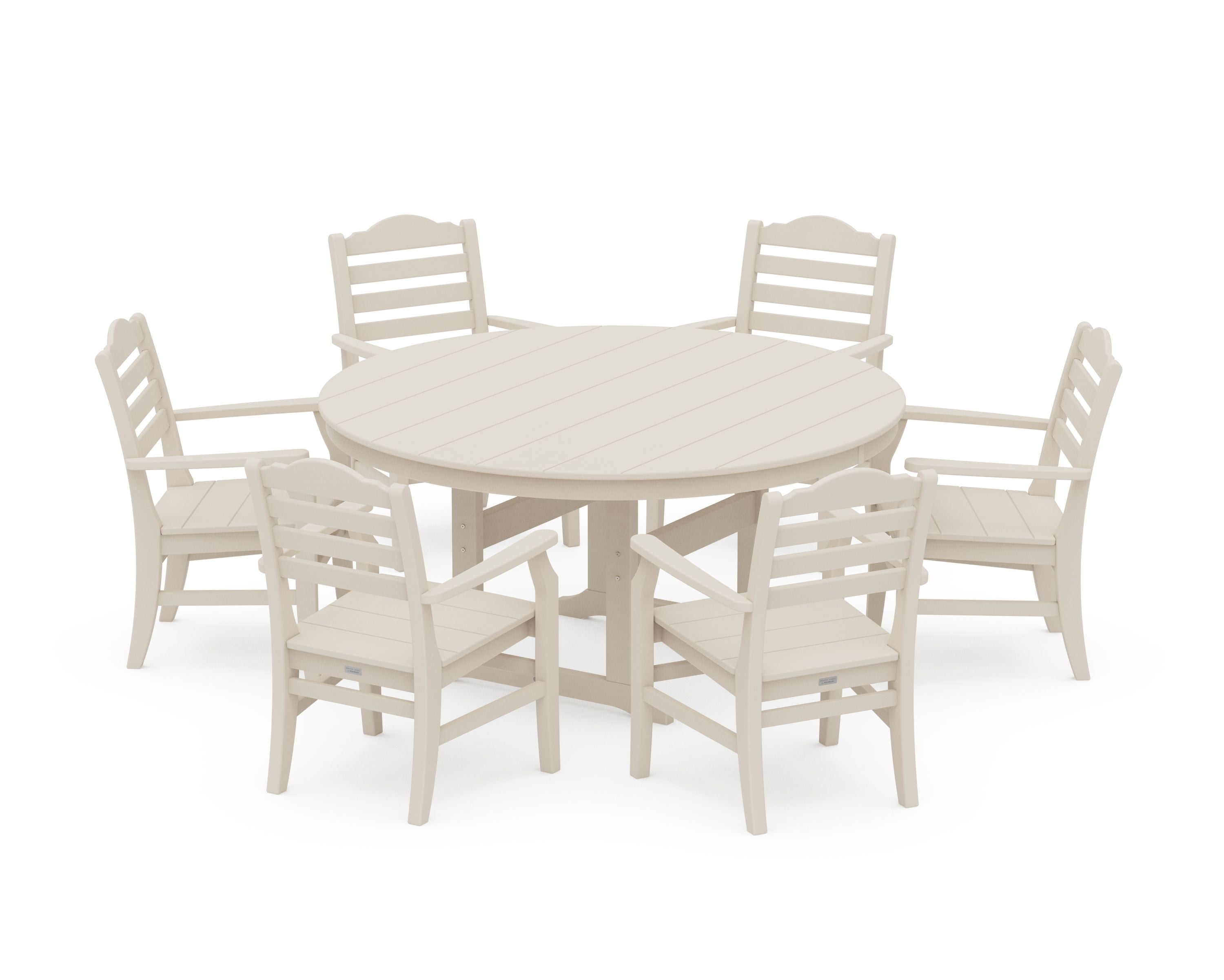 Savannah 7-Piece Arm Chair Round Farmhouse Dining Set in Sand