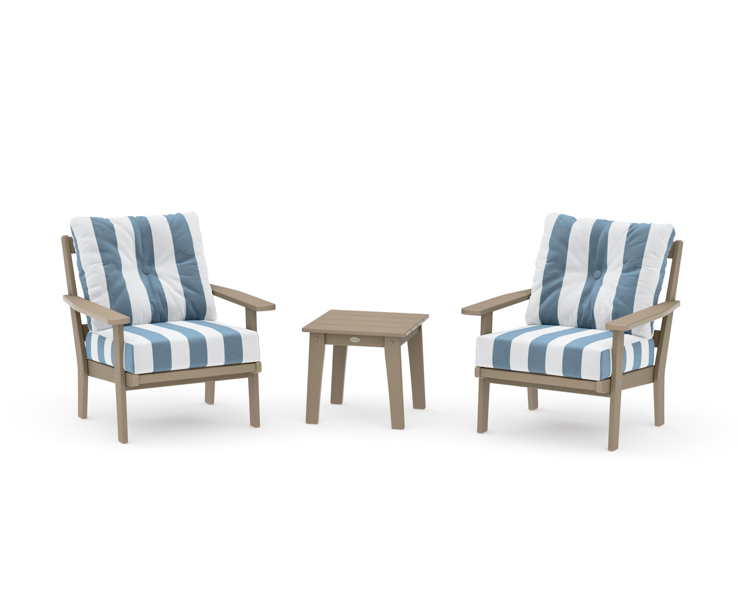 Prairie 3-Piece Deep Seating Set in Vintage Sahara / Cabana Stripe Sky Blue