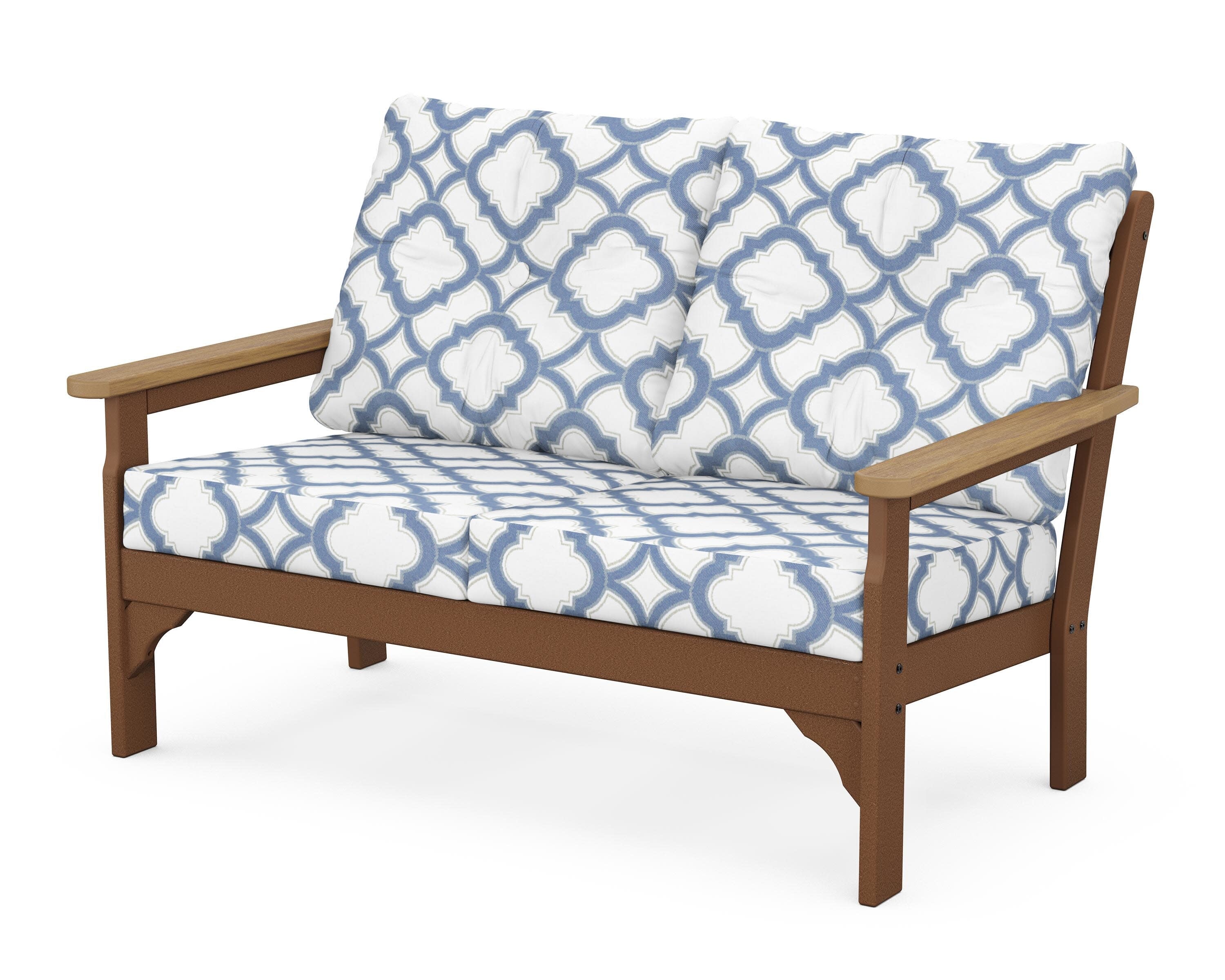 Vineyard Deep Seating Loveseat in Teak / Natural / Trellis Sky Blue