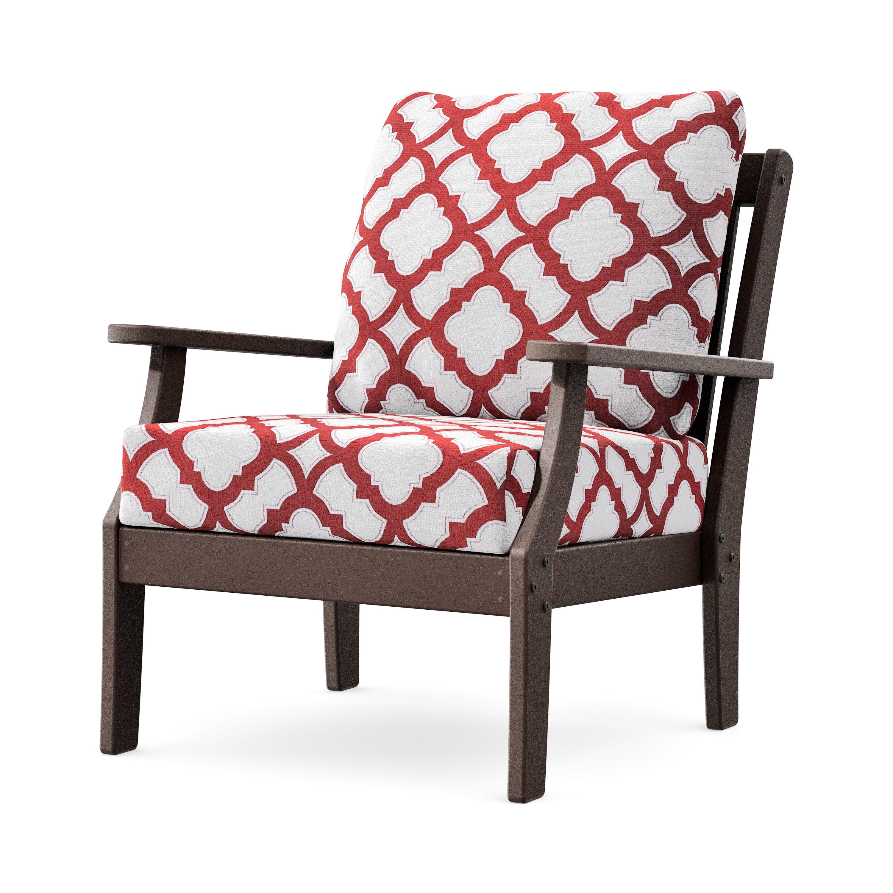 Braxton Deep Seating Chair in Mahogany / Trellis Crimson