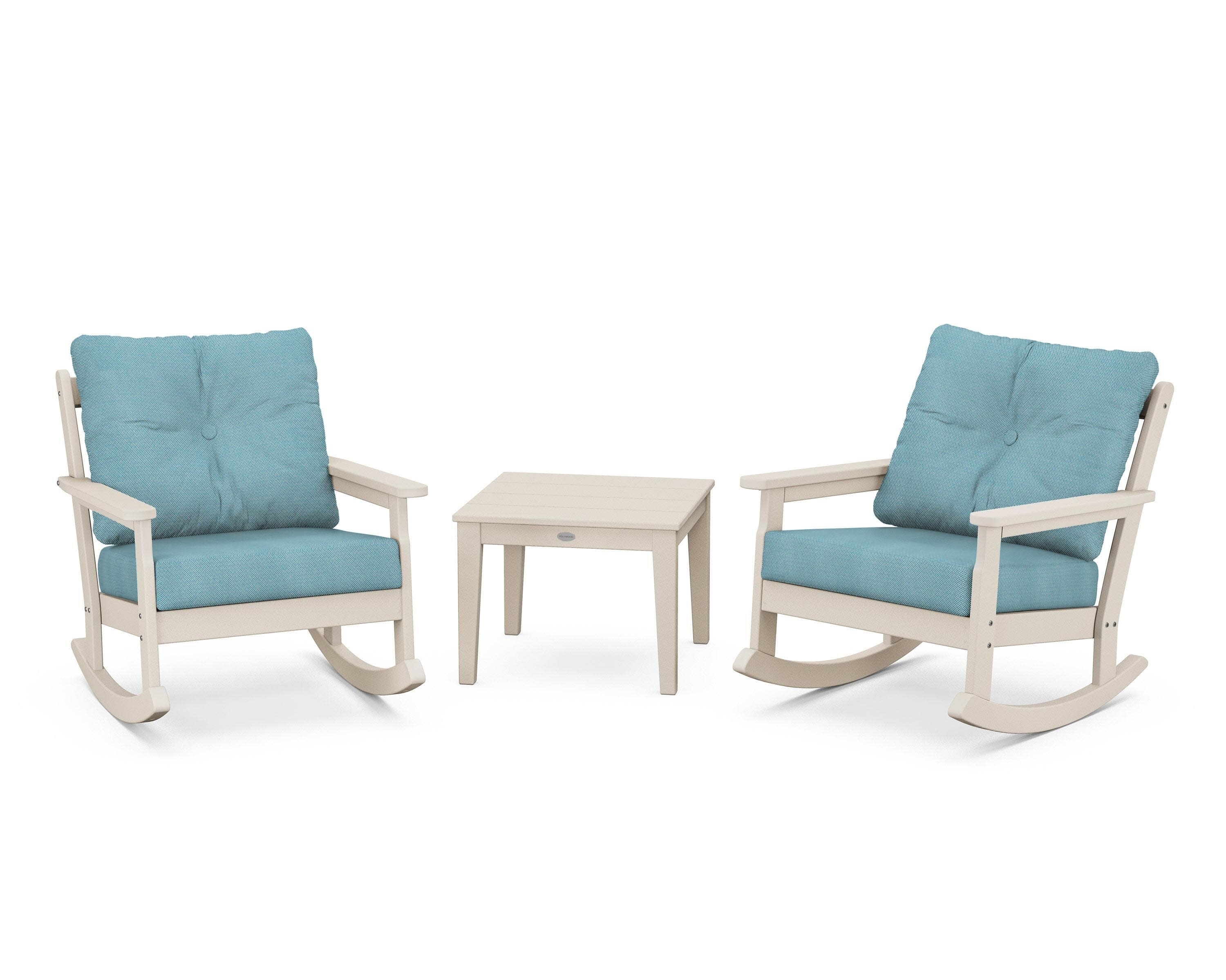 Vineyard 3-Piece Deep Seating Rocker Set in Sand / Lattice Sky Blue