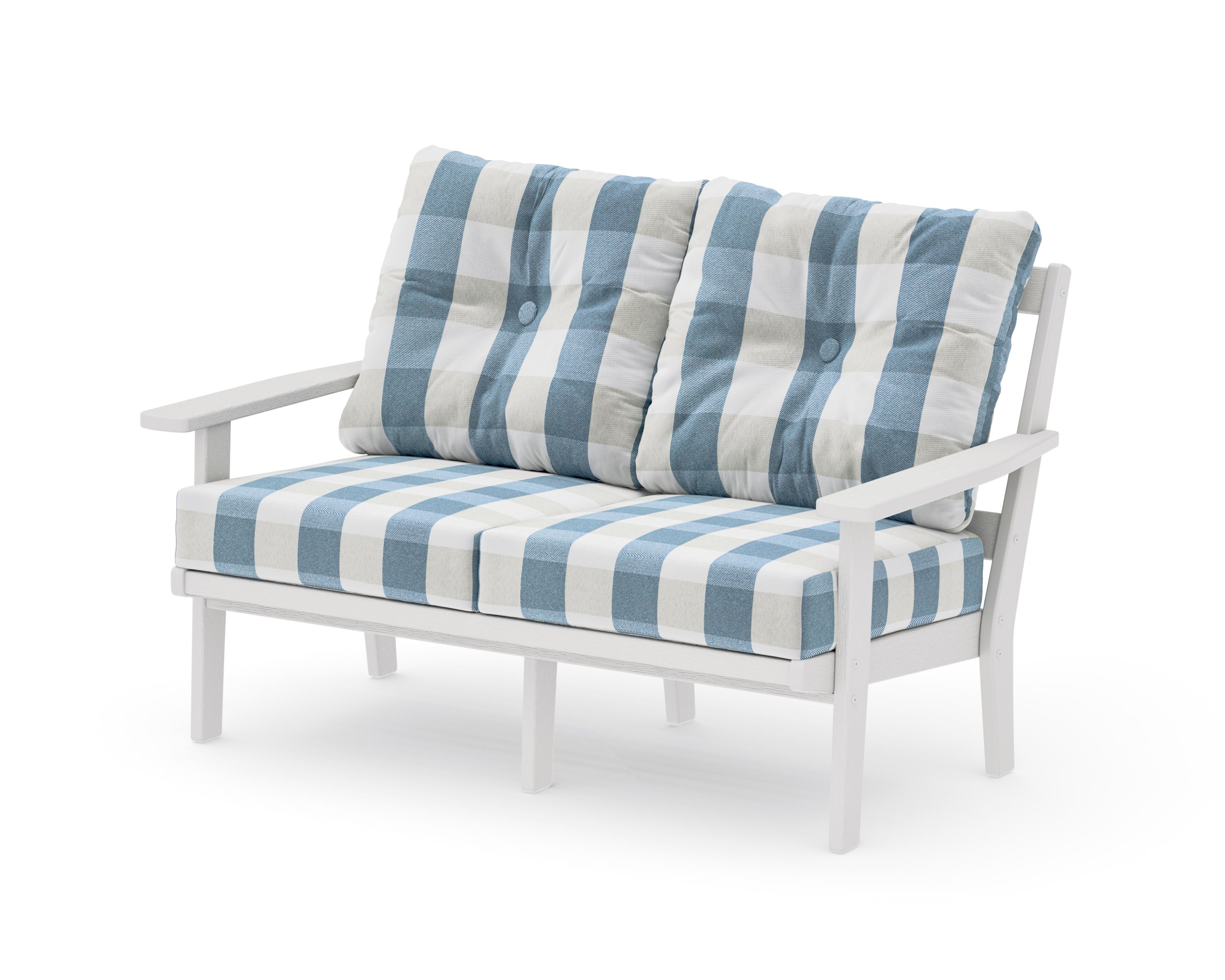 Prairie Deep SeatingLoveseat in Vintage White / Buffalo Plaid Sky Blue