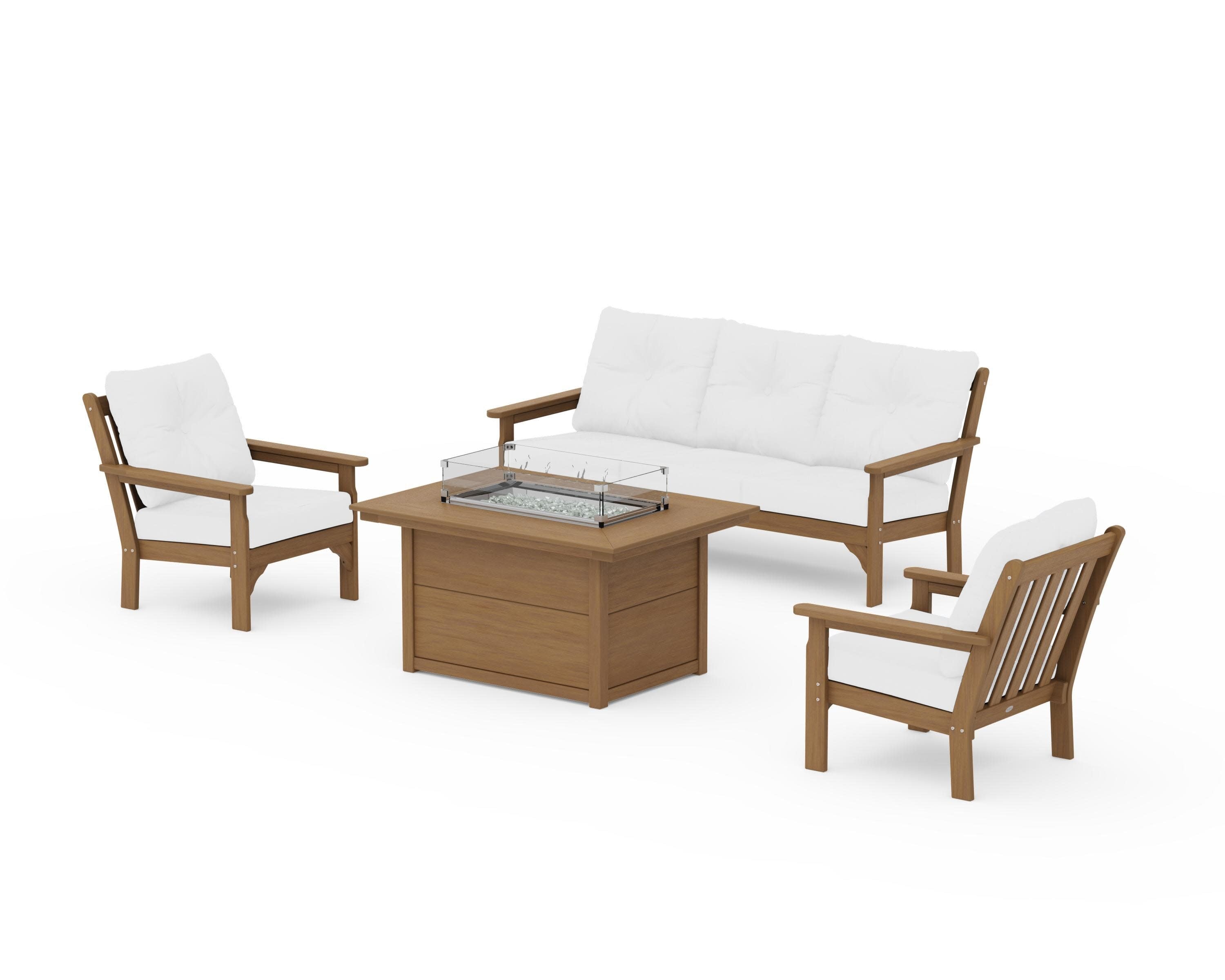 Vineyard Deep Seating Fire Pit Table Set in Natural / Natural