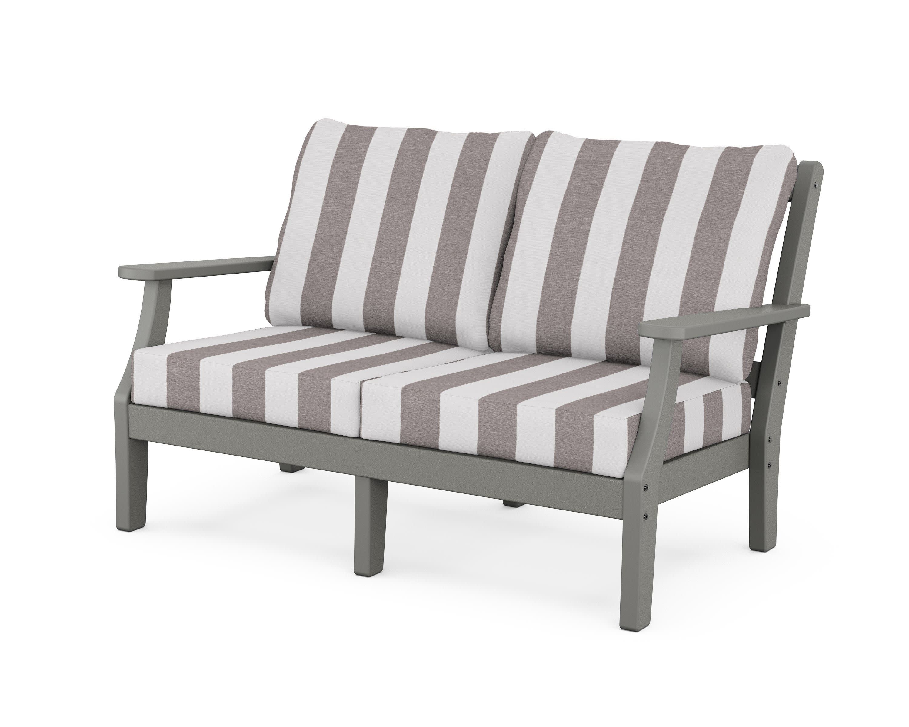 Chinoiserie Deep Seating Loveseat in Slate Grey / Cabana Stripe Grey Mist