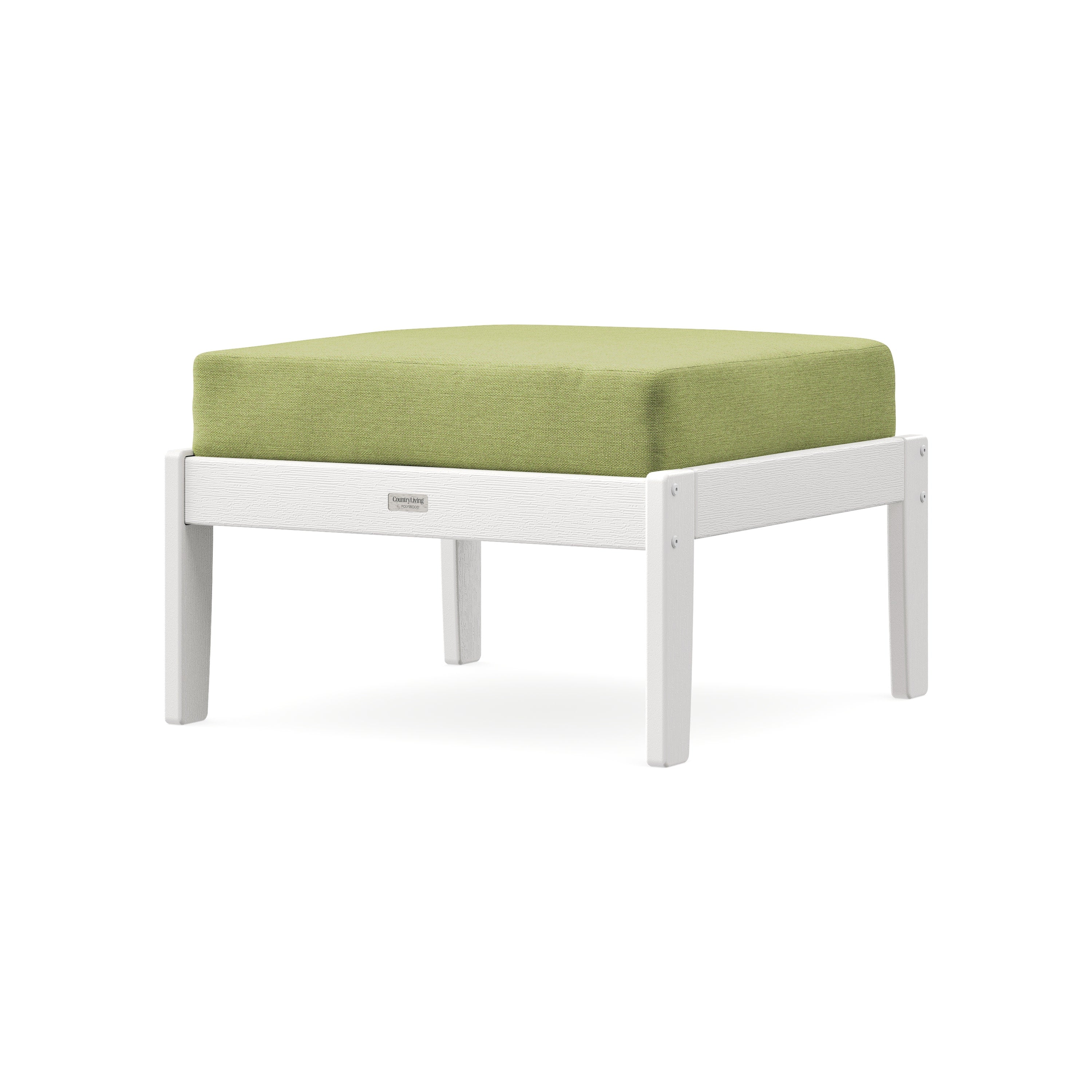 Cottage Deep Seating Ottoman in Vintage White / Chartreuse Boucle