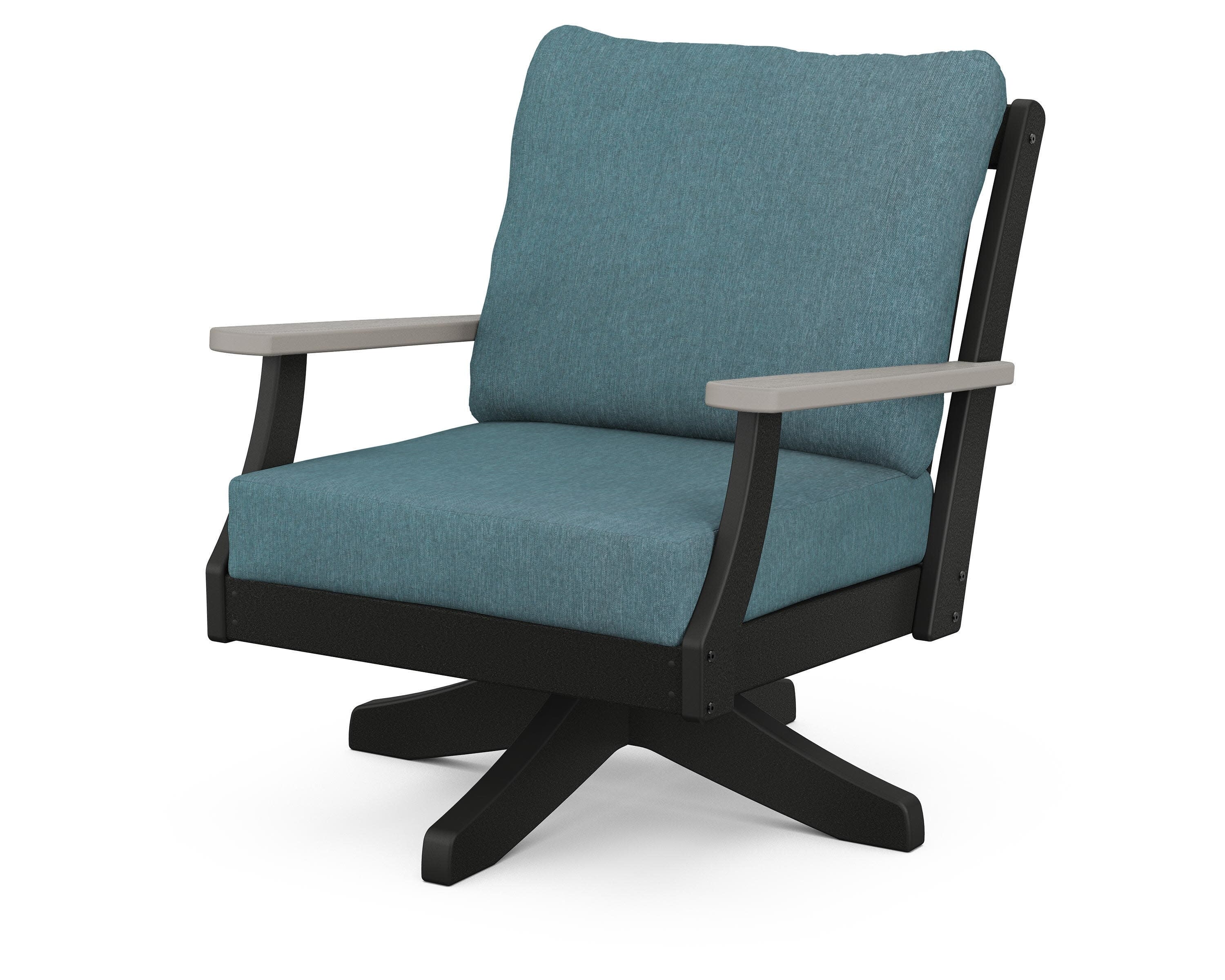 Braxton Deep Seating Swivel Chair in Black / Driftwood / Ocean Teal
