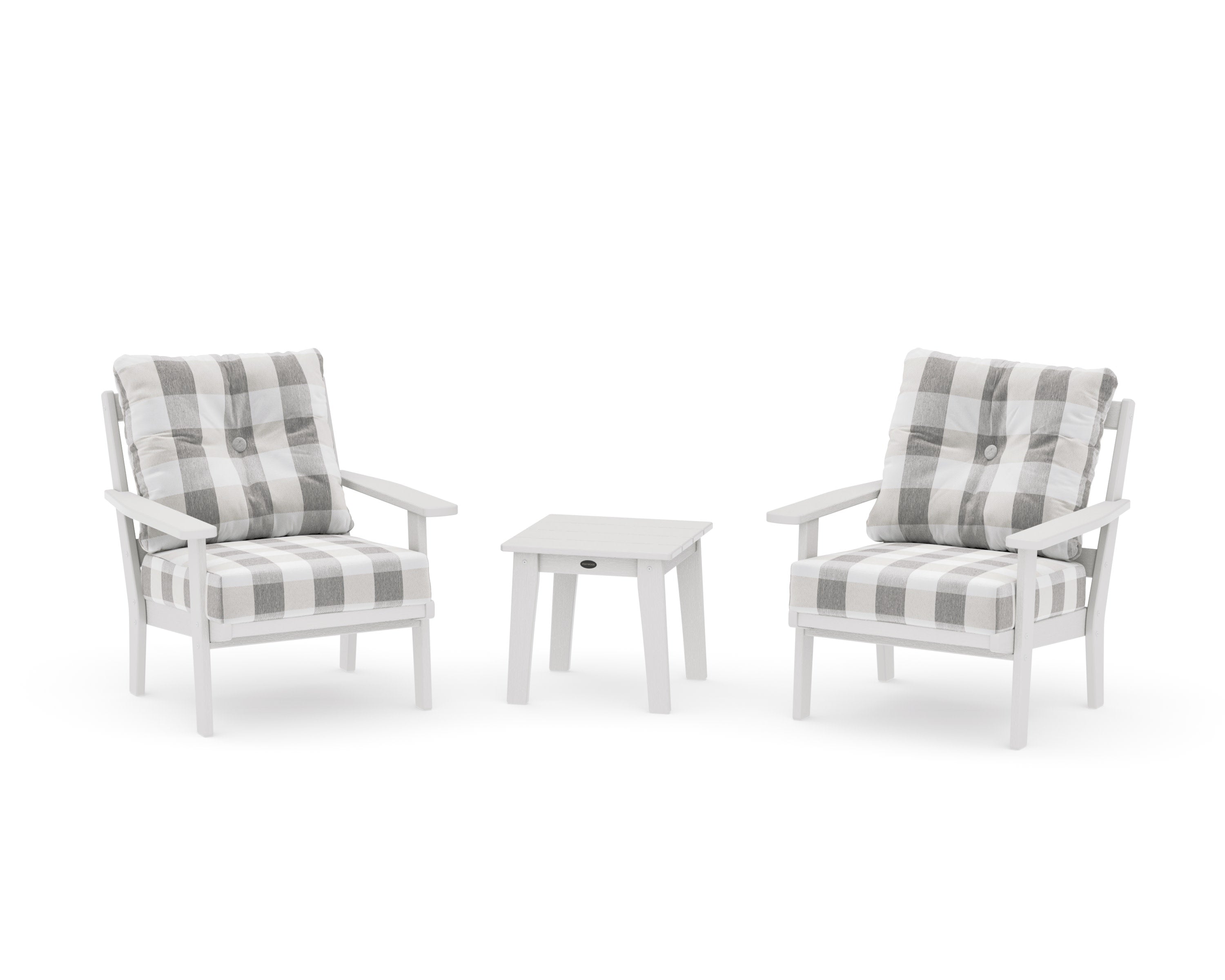 Oxford 3-Piece Deep Seating Set in Vintage White / Buffalo Plaid Grey Mist
